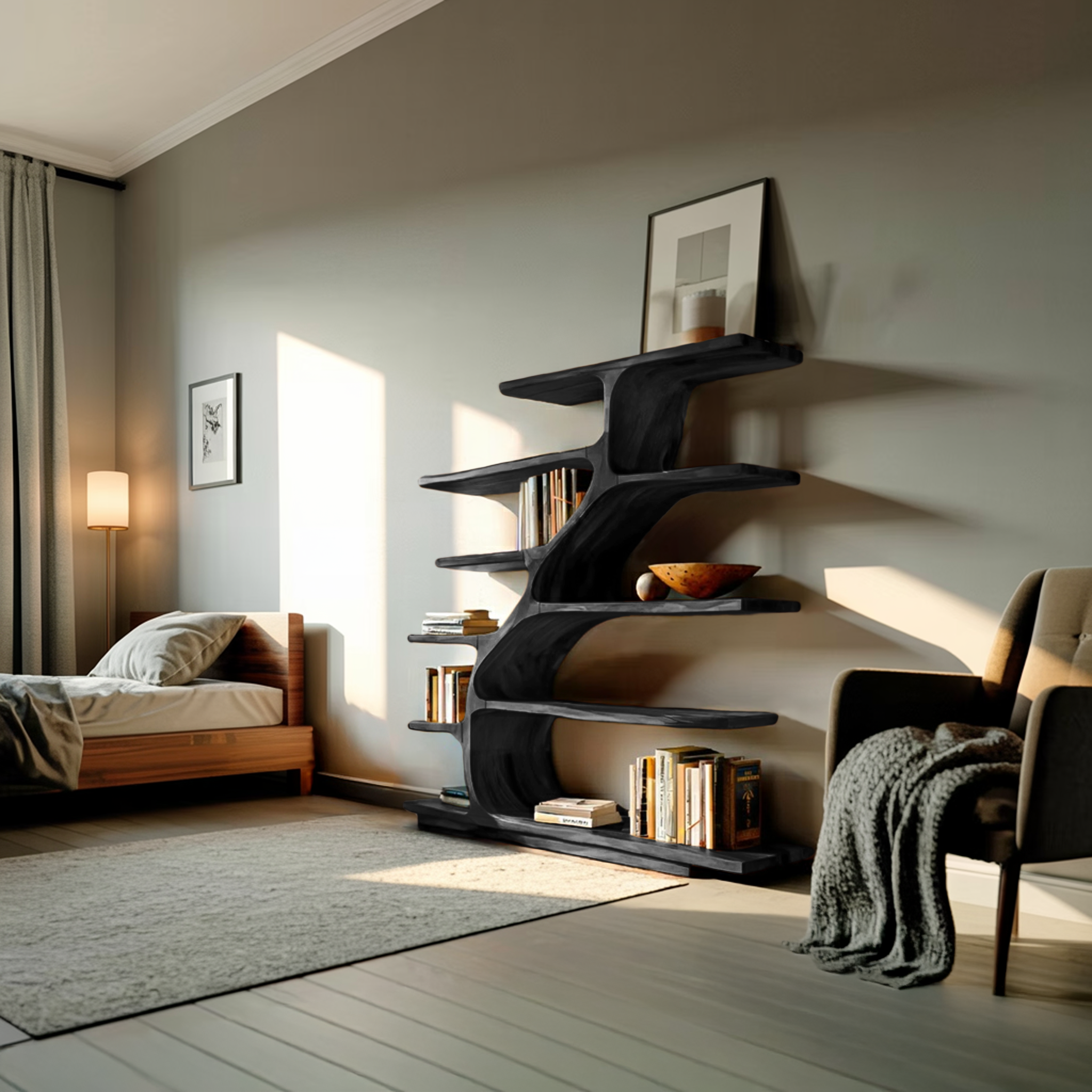 Organic Modern Bookshelf With Flowing Curves For Home Decor RTTHTTBS056