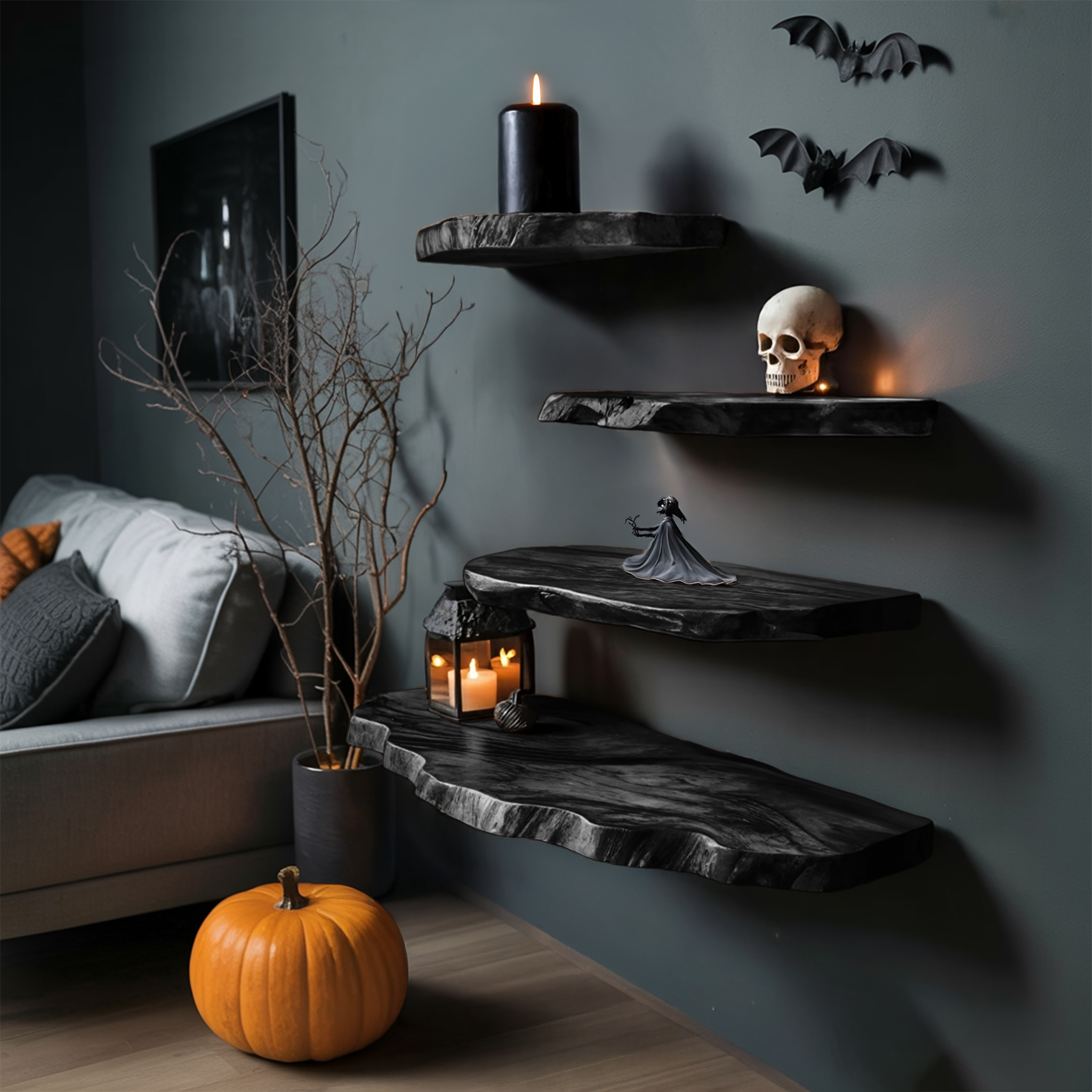 Mid Century Solid Wood Shelf For Bedroom Halloween Decor And Storage Space SILDTTRHFL004