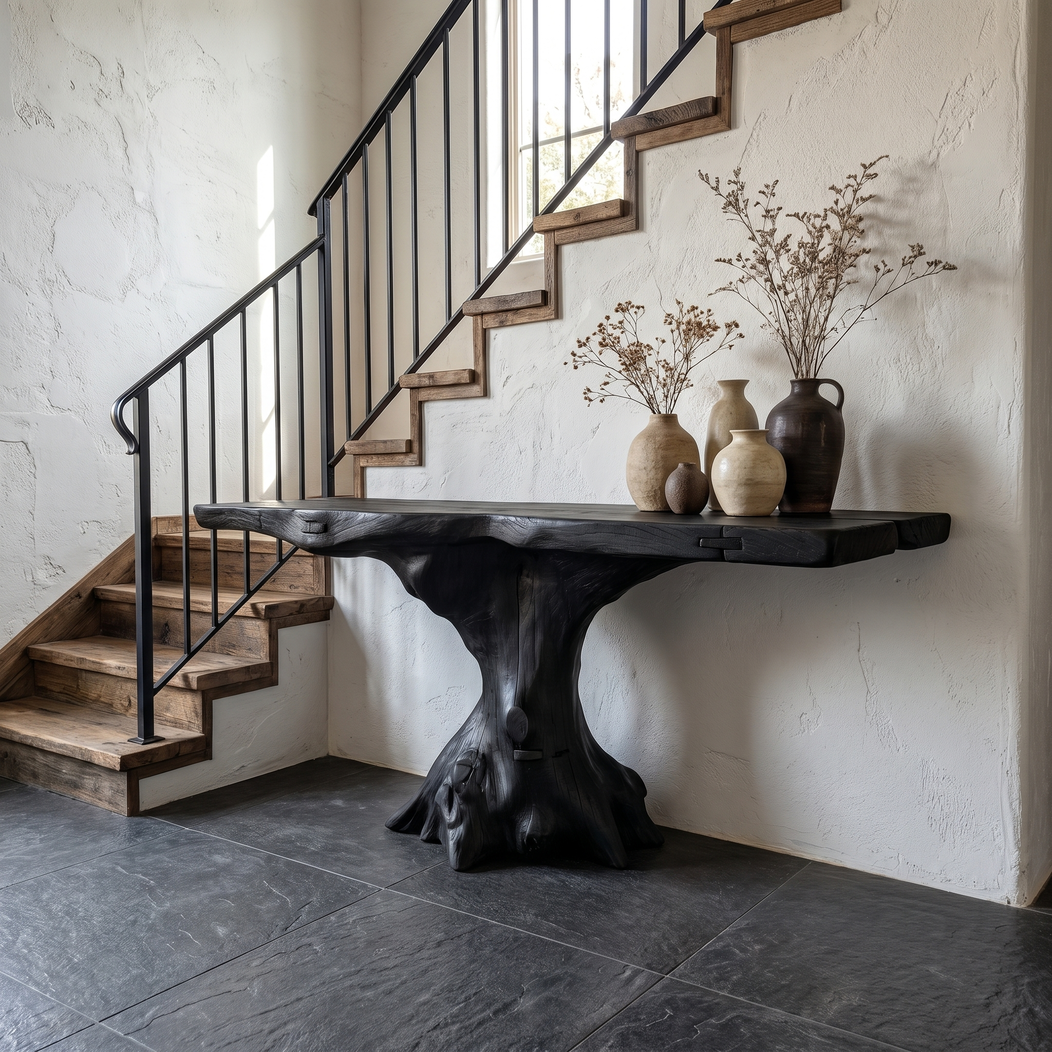 Rustic Console Table Organic Wood Slab Artist Studio SINLSACS383