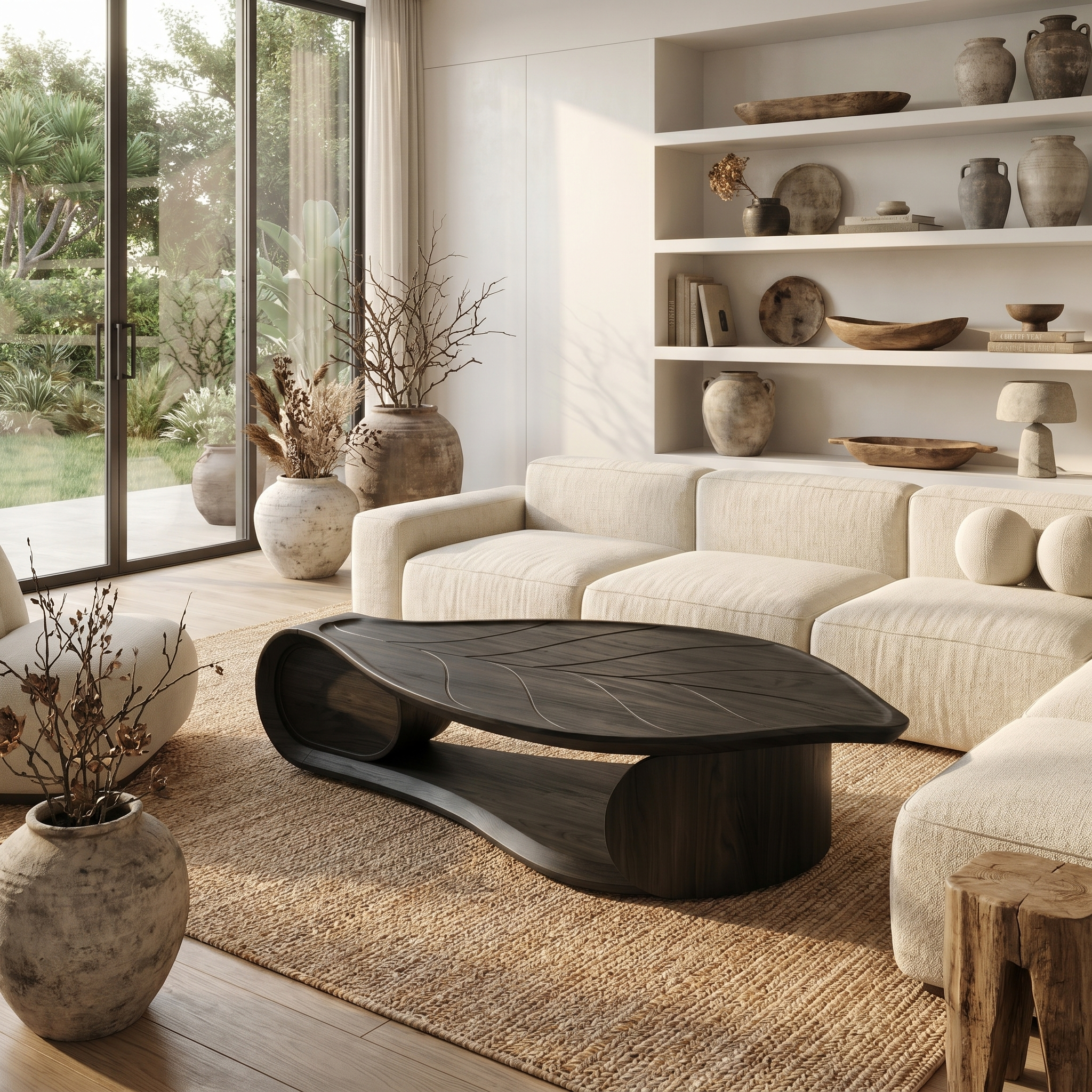 Organic Sculptural Coffee Table Solid Wood Living Room SINLSACF332