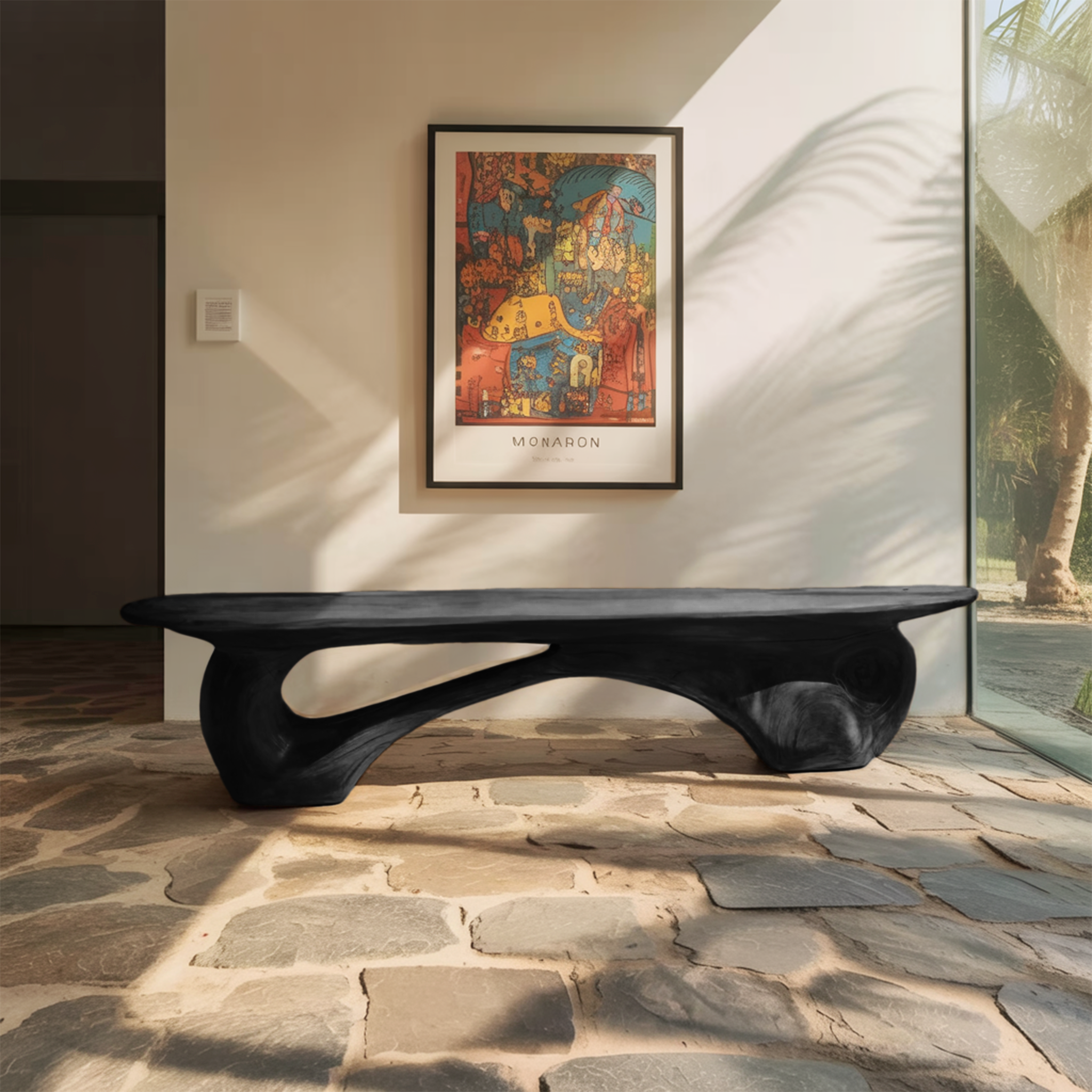 Organic Bench With Carved Design For Living Room SITHHNCHR053