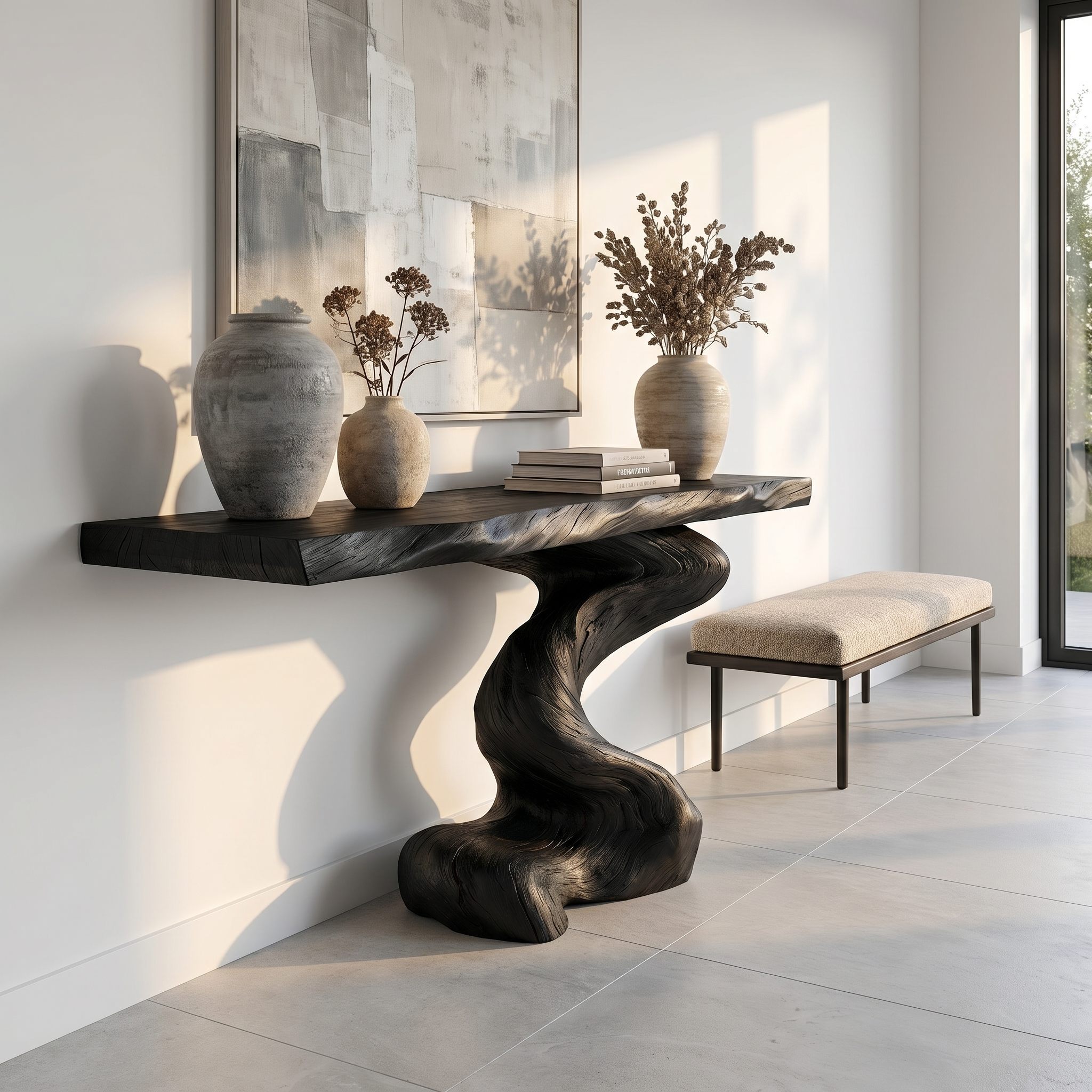 Mid Century Modern Console Table Sculptural Wood Art Living Area Entry SINLSACS393