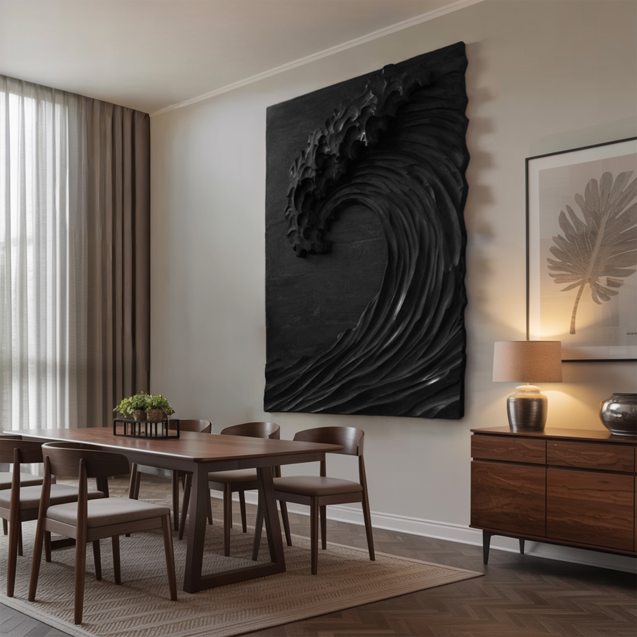 Hand Carved Wave Wall Art For Modern Living Room Decor RTTHHNWA077