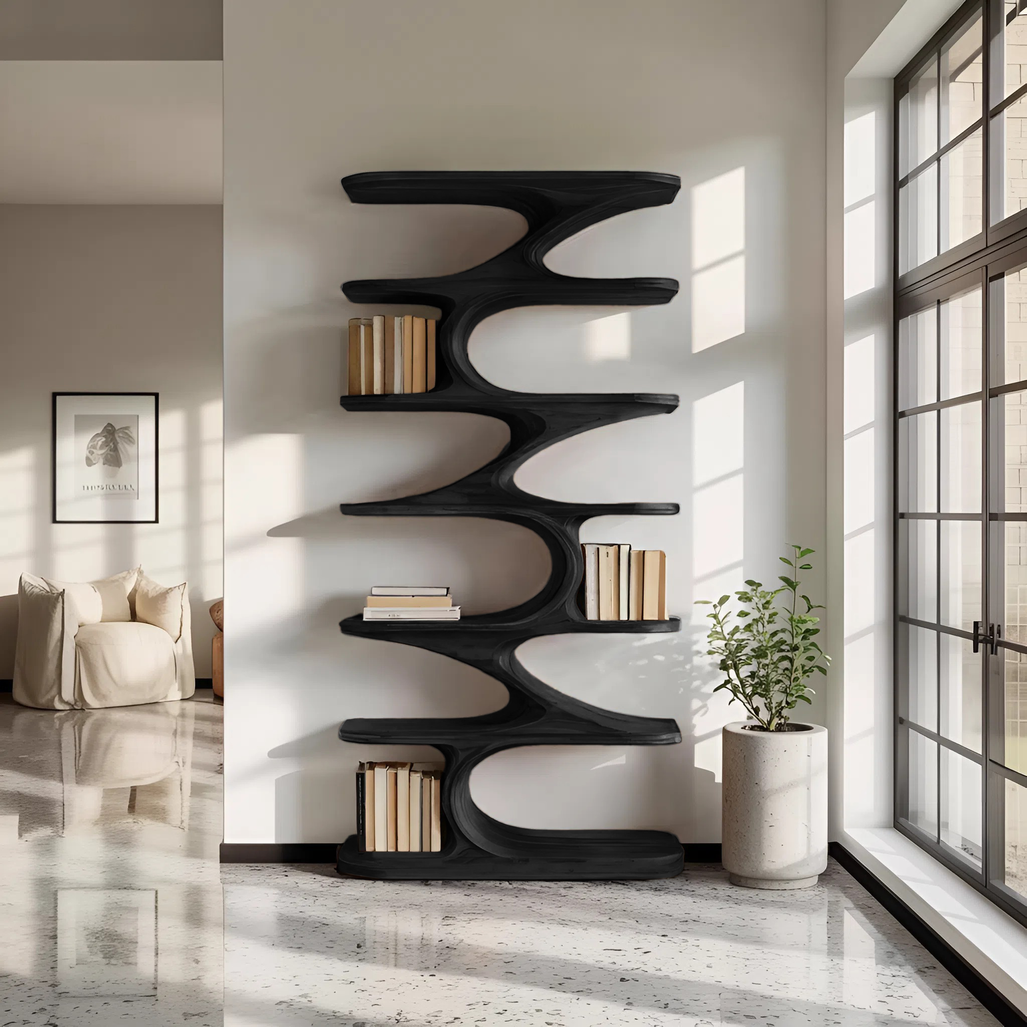 Modern Organic Curved Bookshelf For Living Room SITHHNBS061