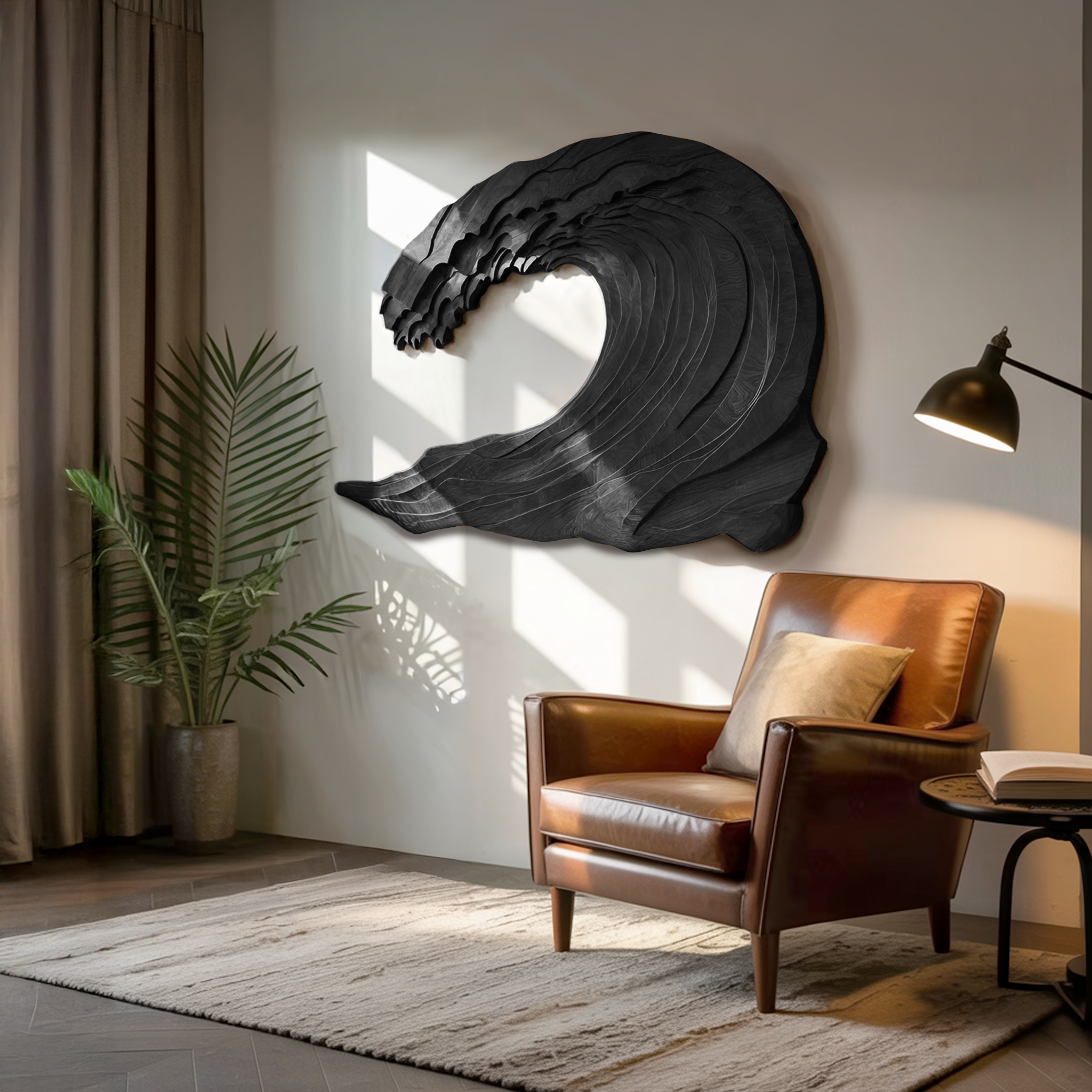 Organic Carved Wave Wall Art Above Sofa For Living Room RTTHHNWA082