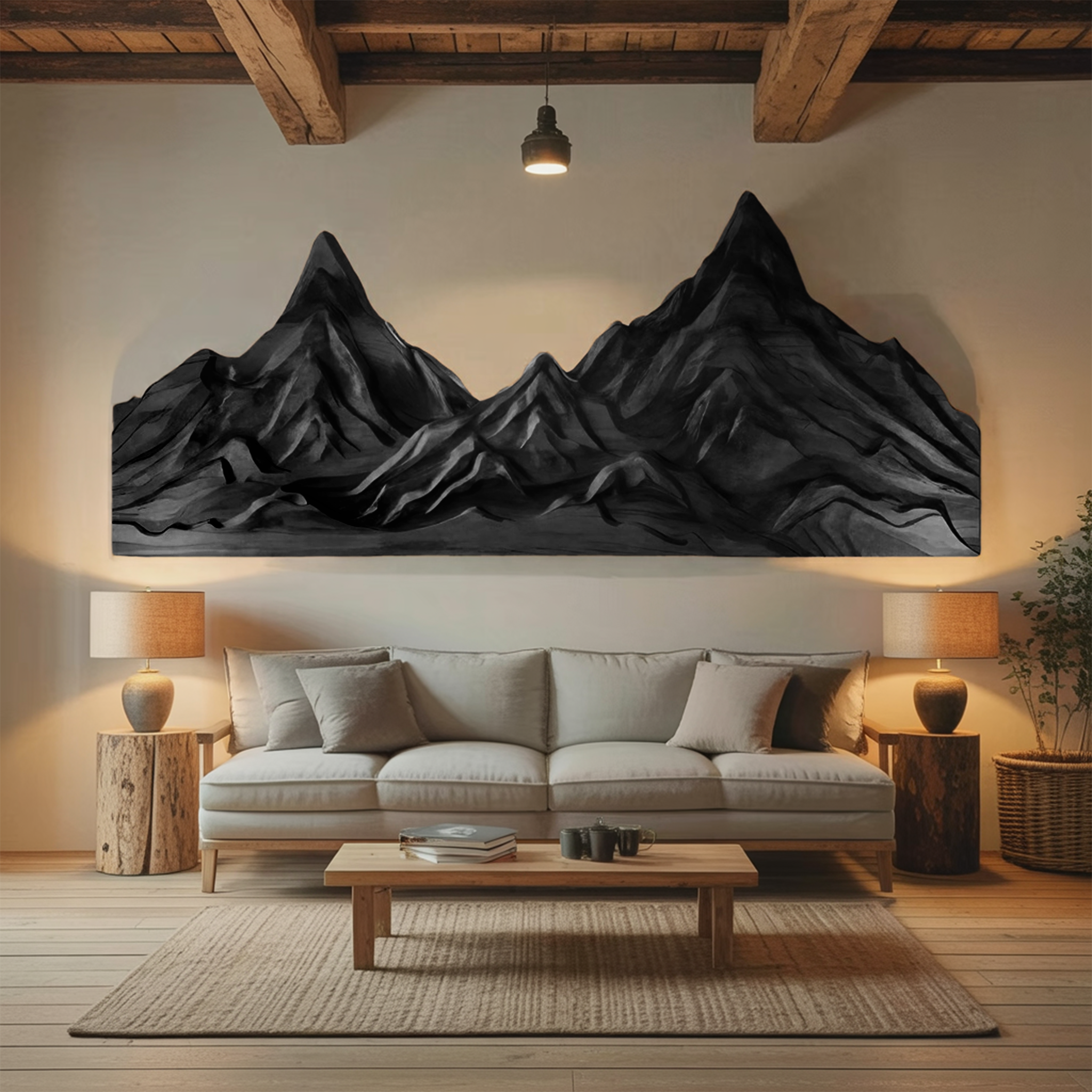 Rustic Mountain Wall Art Sculpture Hand Carved For Bedroom And Living Room SITHHNWA001