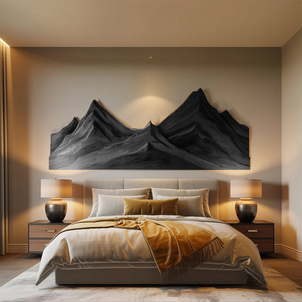 Rustic Mountain Wall Art Triptych Carving For Bedroom And Living Room SITHHNWA002
