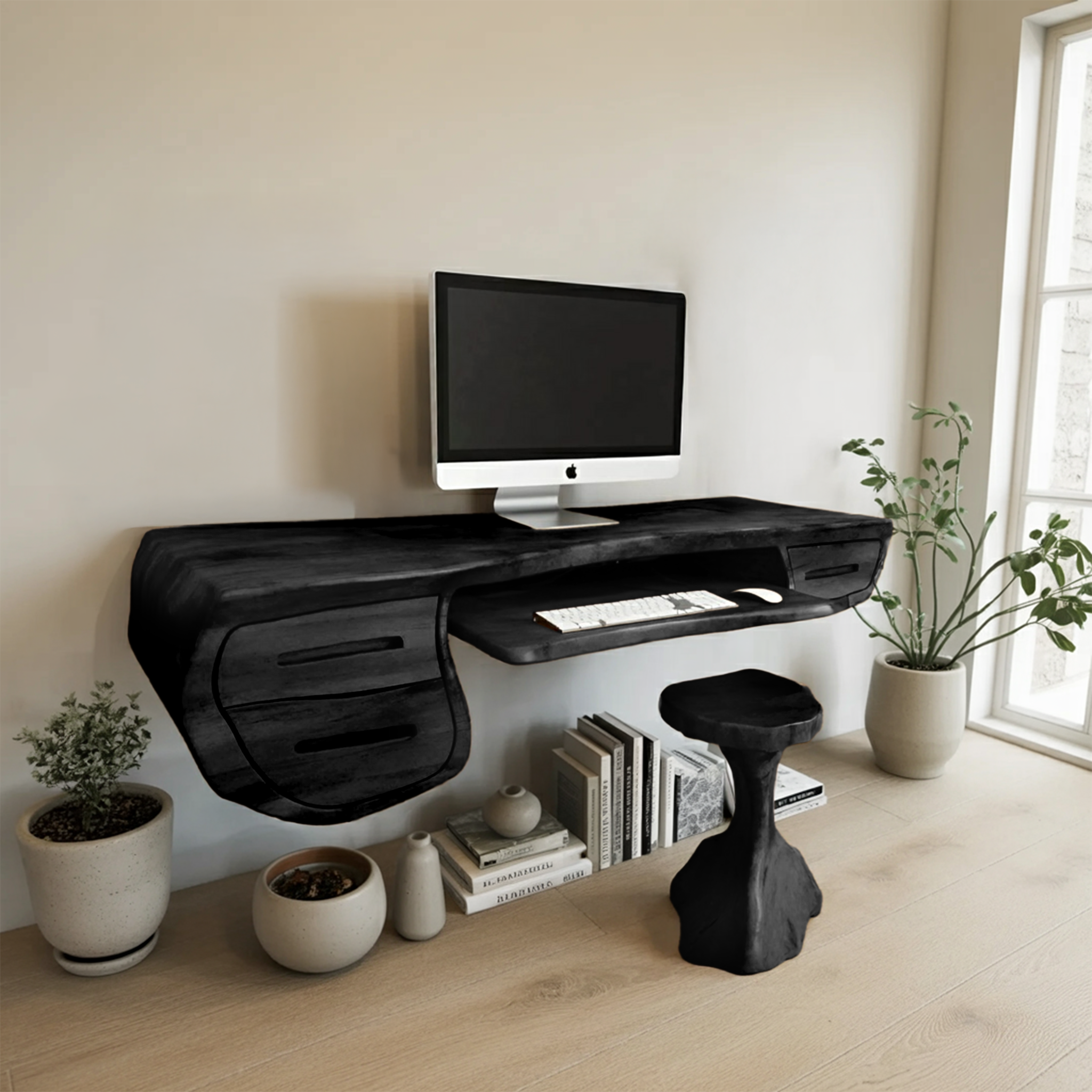 Floating Sculptural Desk With Drawers For Home Office And Studio SITHHNFLD004