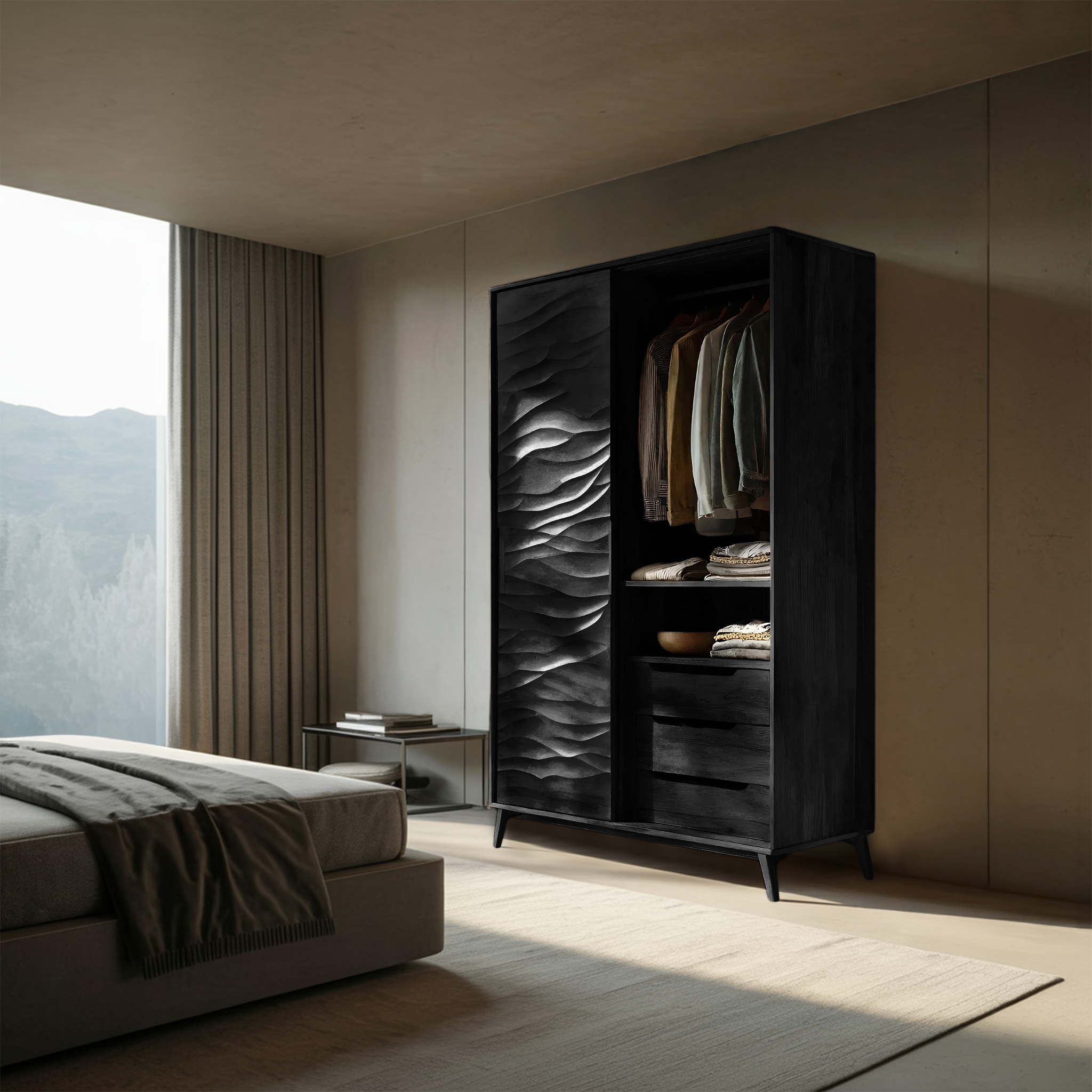 Organic Sculptural Wardrobe With Wave Door For Bedroom Interior RTTHHNWRE001