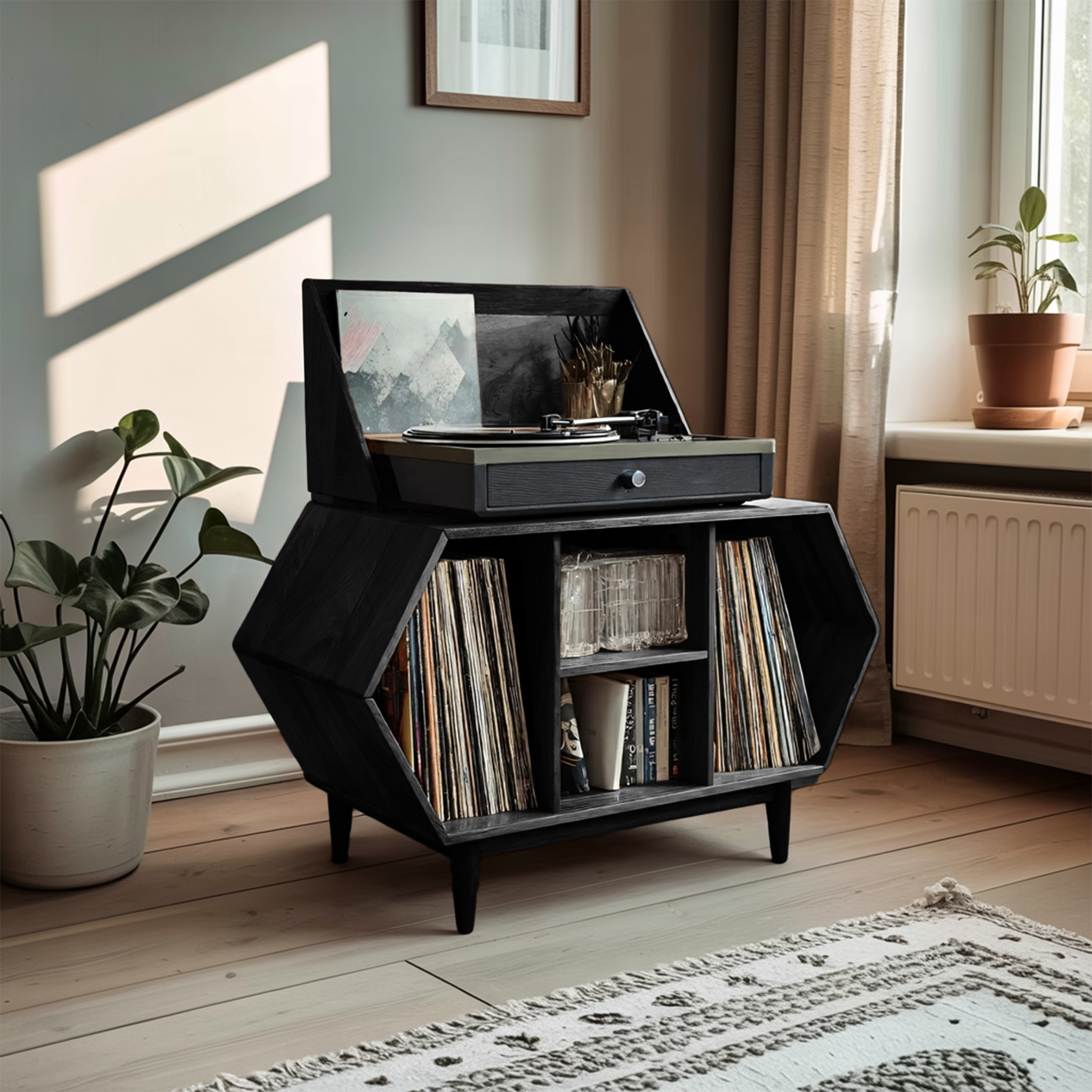 Farmhouse Solid Wood Record Stand For Entryway Furniture Decor SILDTTNRPT017