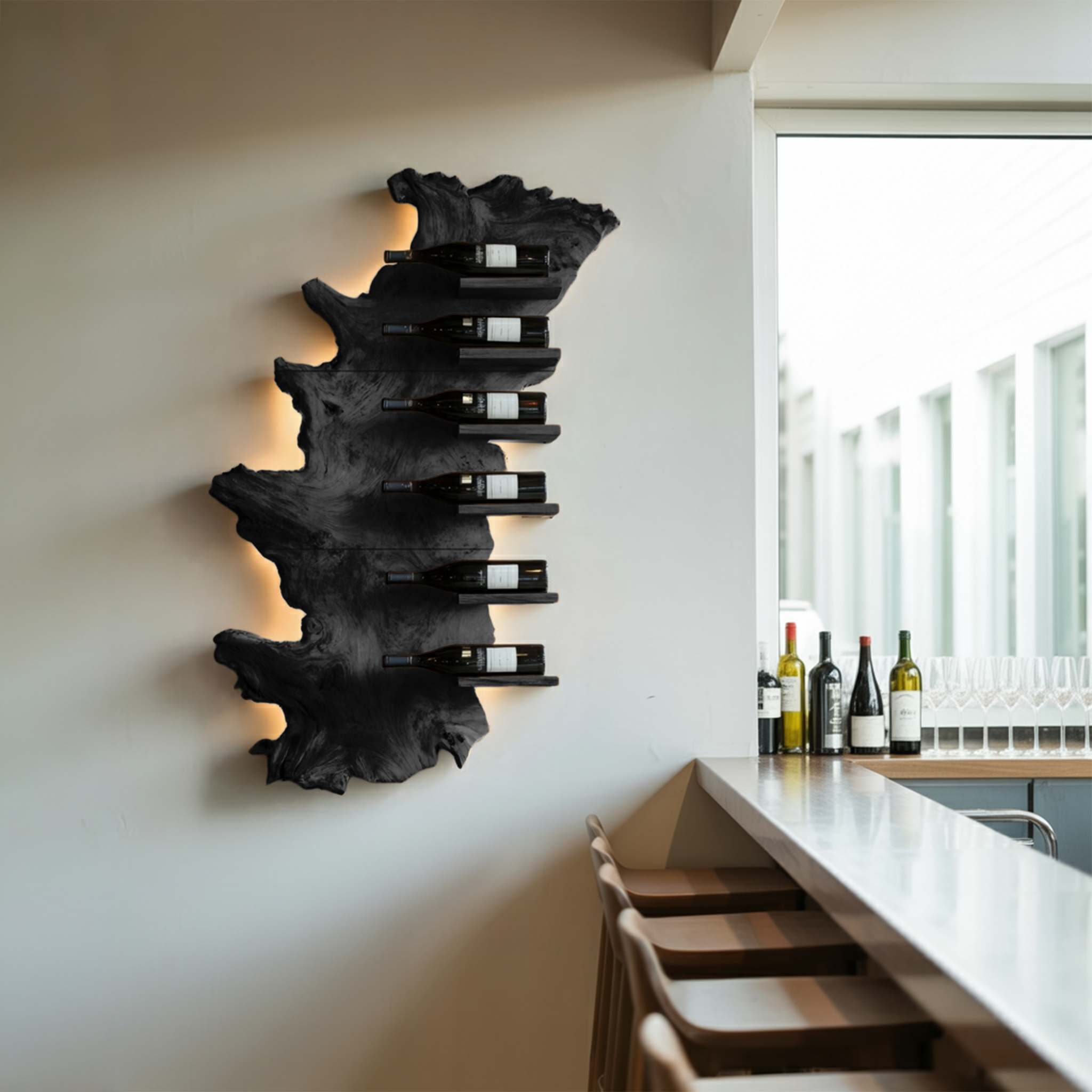 Handcrafted Wooden Live Edge Wine Holder For Bar Display Art SILDTTRWH049