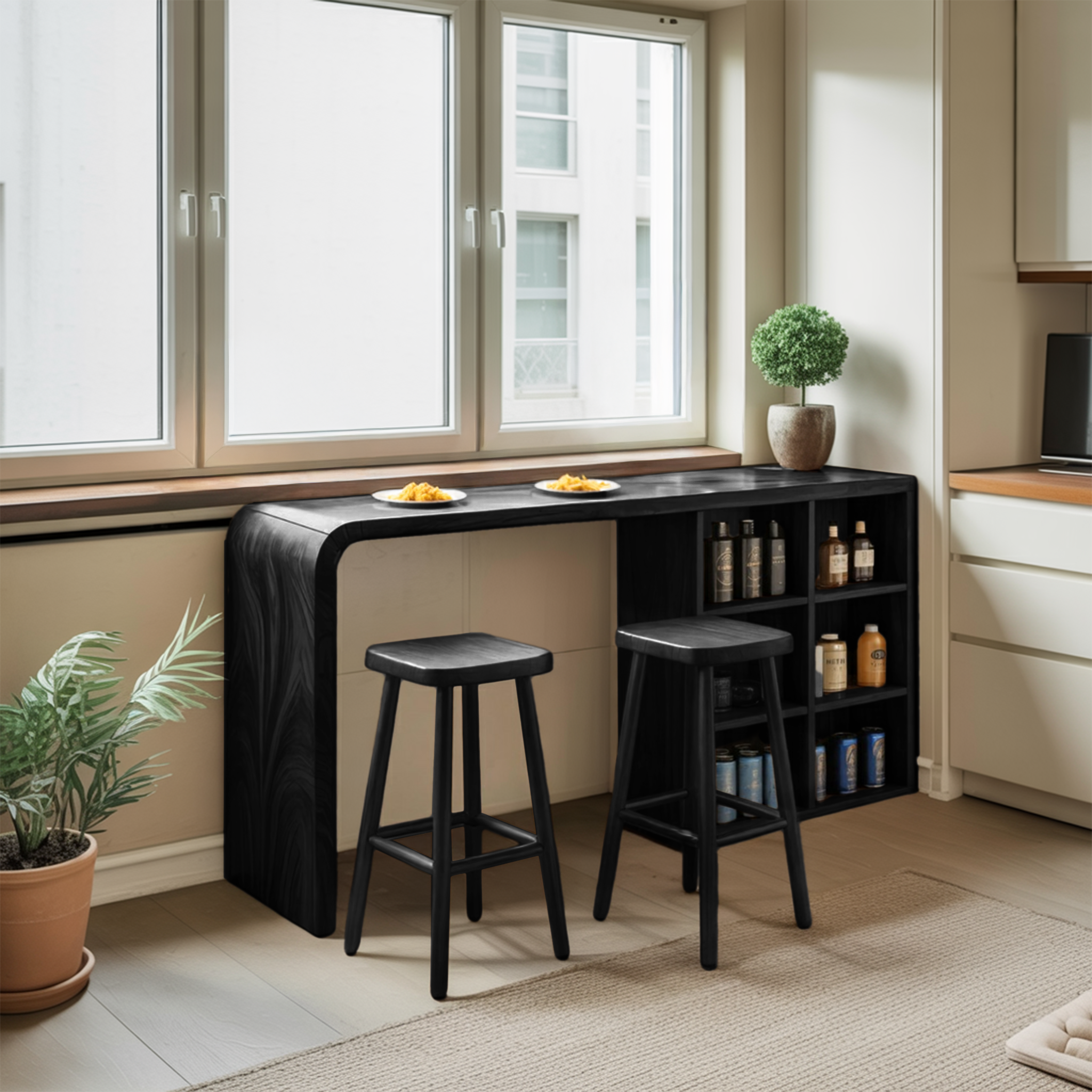 Modern Wooden Bar Table With Storage For Kitchen Or Home Mini Bar SITHTTBTA003