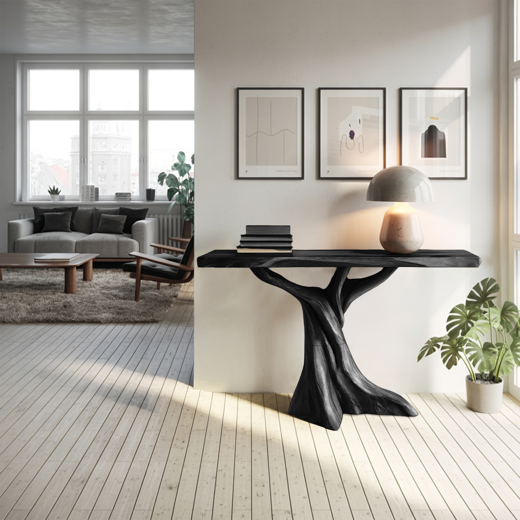 Farmhouse Solid Wood Console Table Organic Sculptural For Bedroom Decor SILDTTNCS076