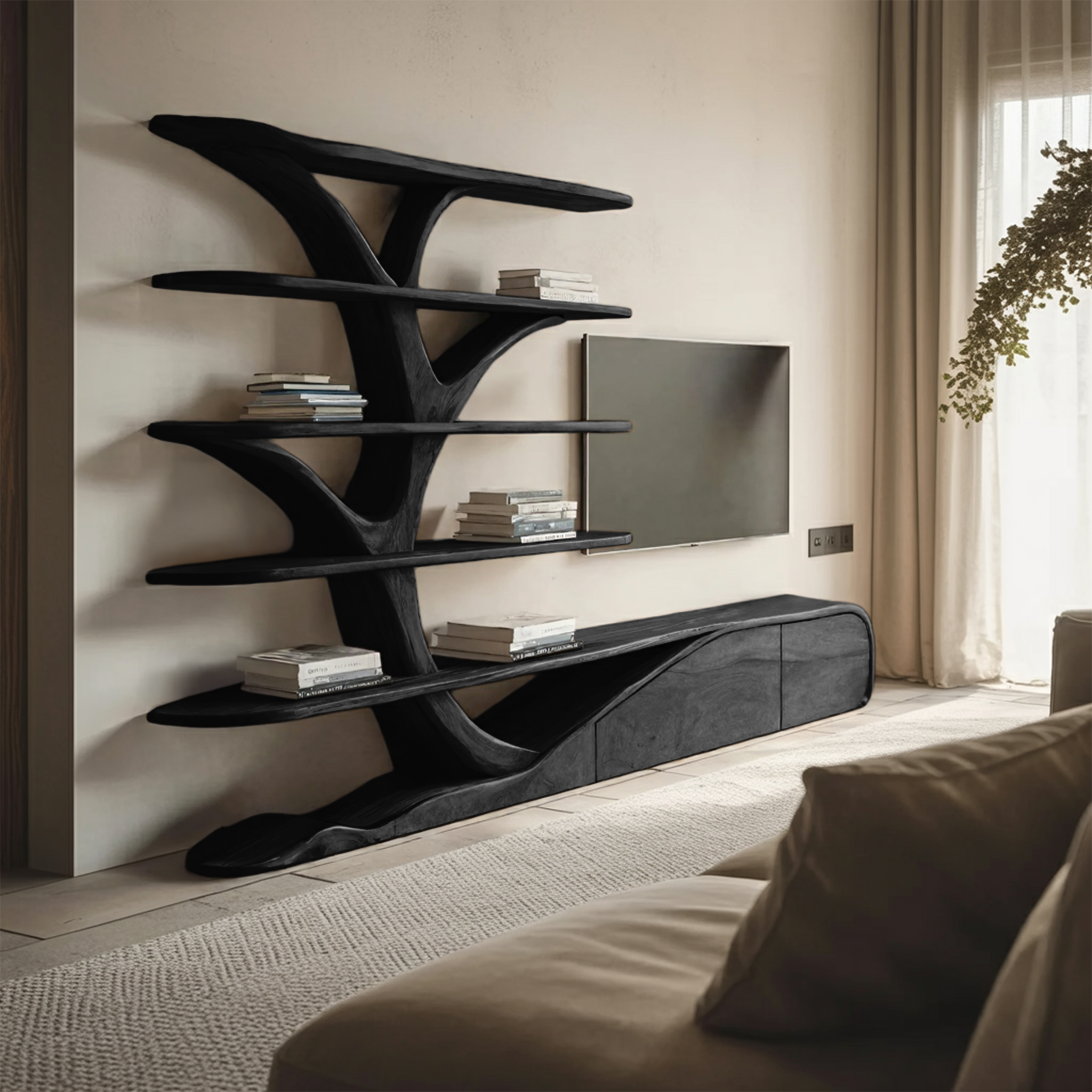 Modern Organic Tree Inspired Media Console For Living Room SITHHNTVC044