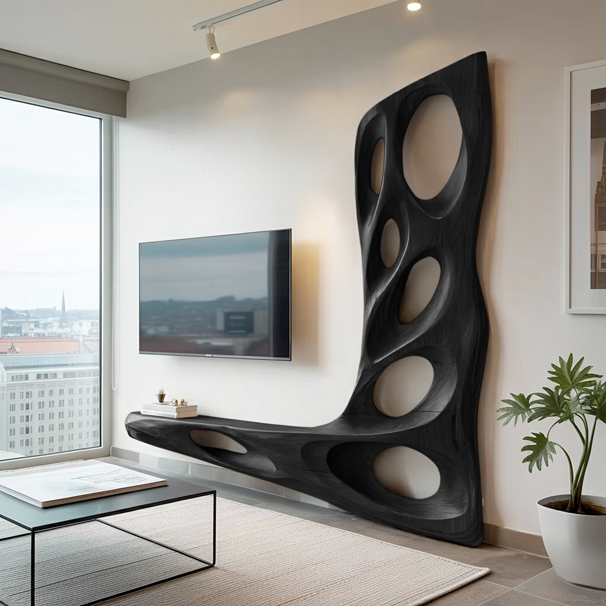 Modern Sculptural TV Wall Console For Living Room Decor SITHHNTVC037