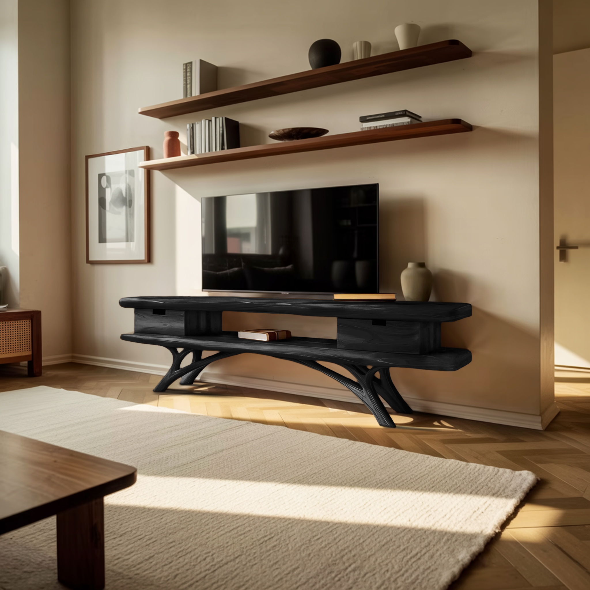 Artistic Curved TV Cabinet For Minimalist Interior Furniture RTTHTTTVC059