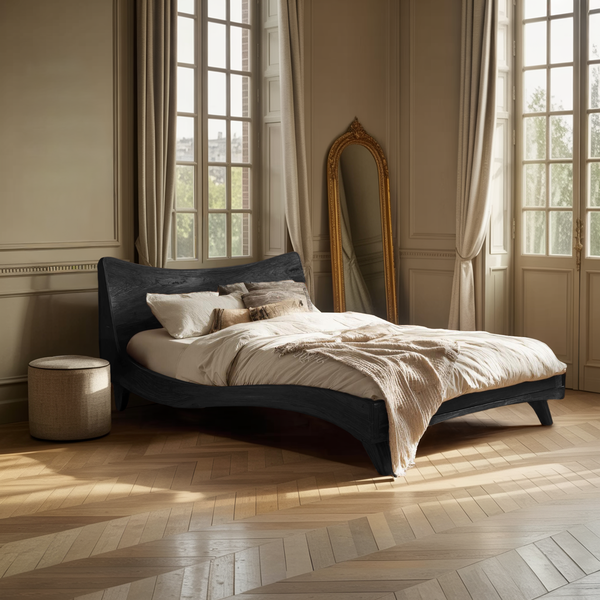 Set Headboard And Curved Bed Frame For Modern Bedroom RTTHHNWO006