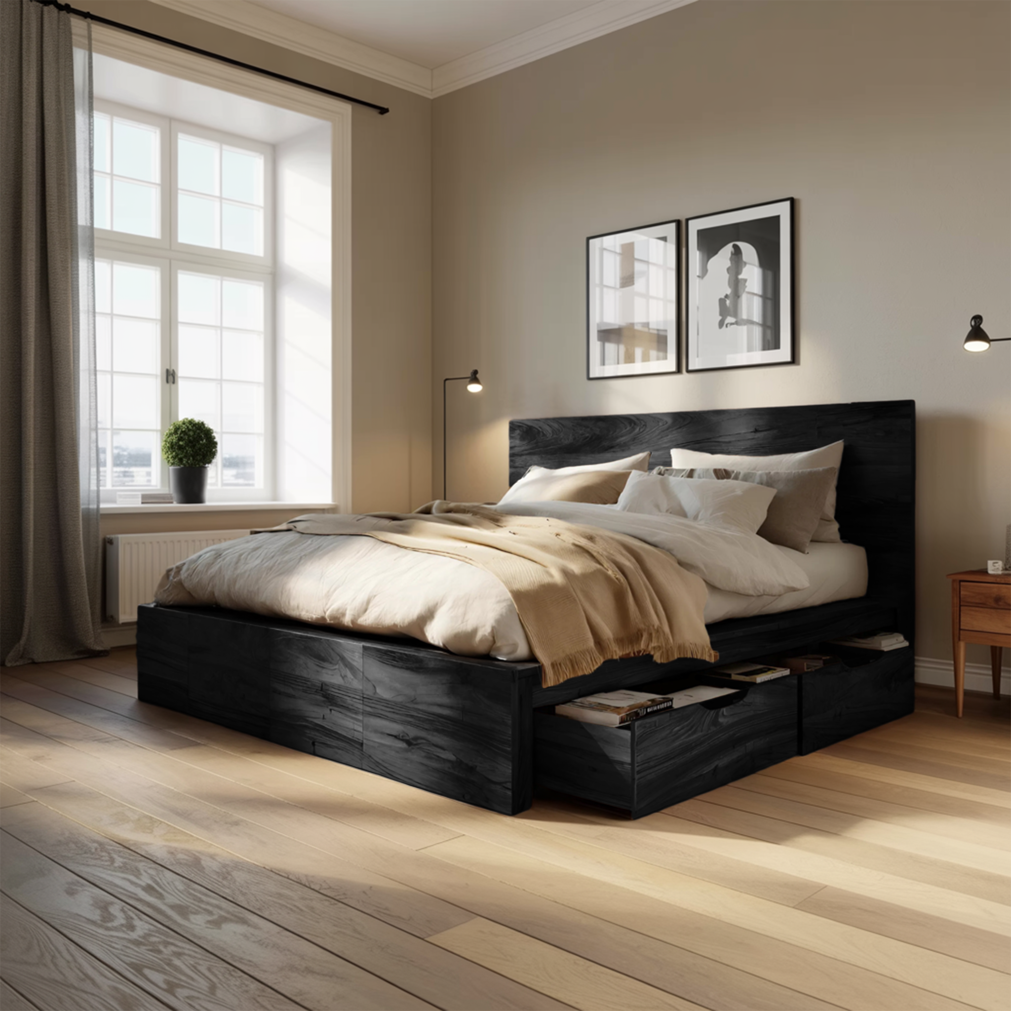 Modern Storage Bed Frame And Headboard With Drawers For Bedroom SITHTTWO001