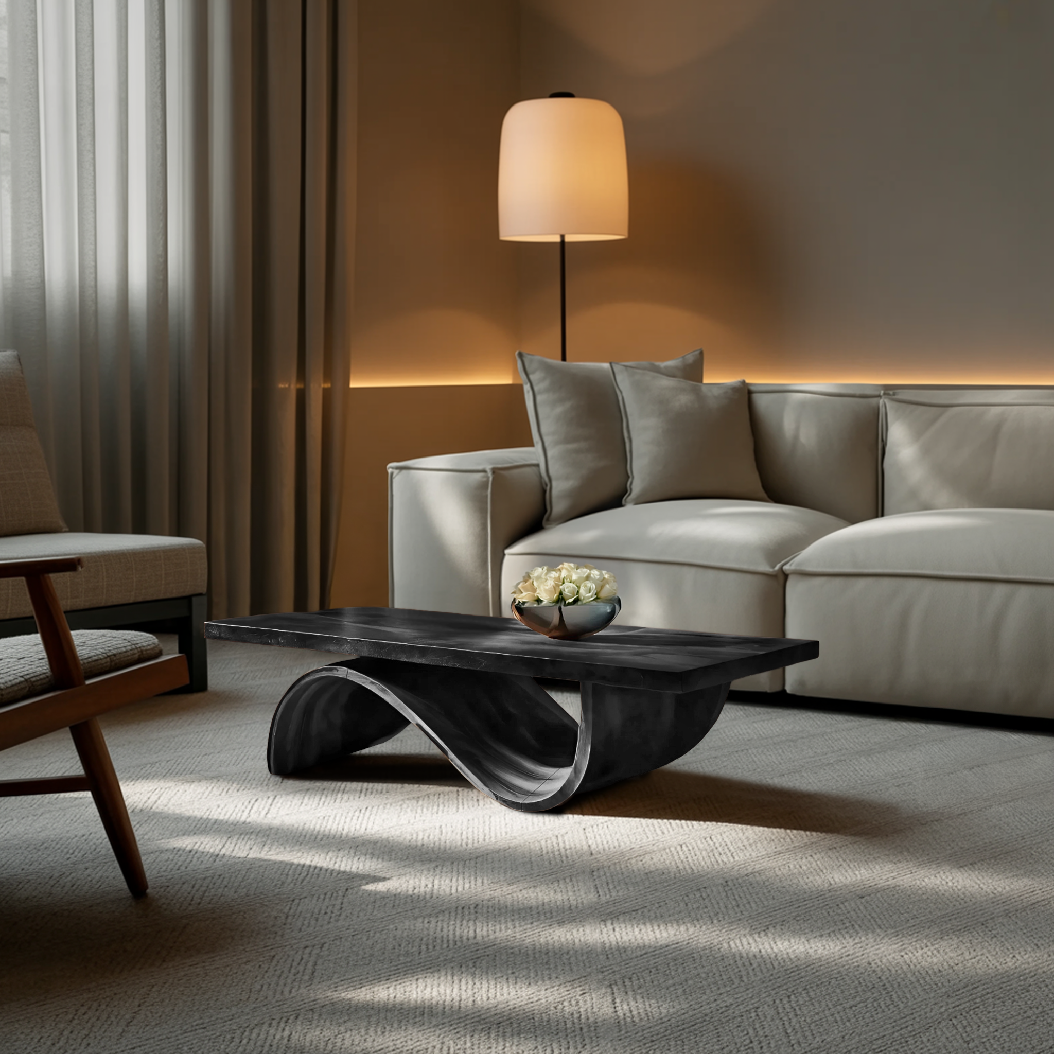 Artistic Coffee Table Curved Base Design For Living Decor RTTHTTCF022