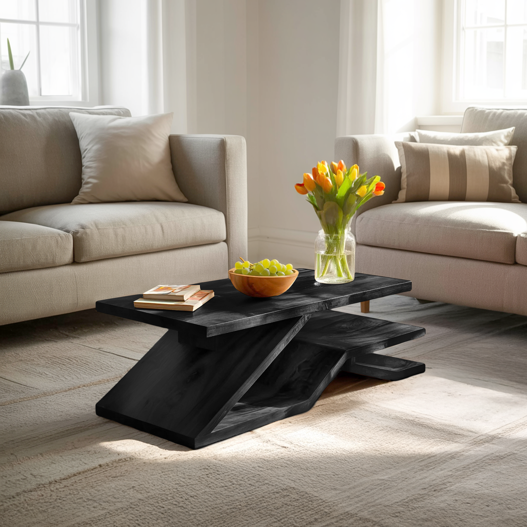 Rustic Coffee Table With Shelf Storage For Living Decor RTTHTTCF006