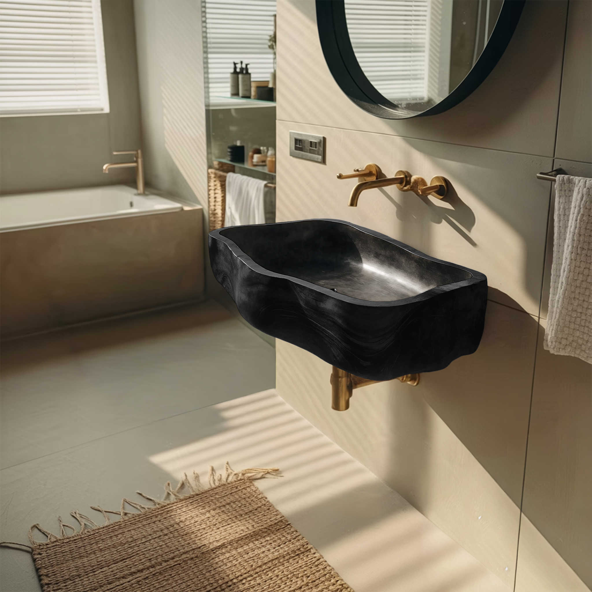 Mid Century Wooden Wall Mounted Bathroom Sink For Elegant Bathroom Design SILDTTNVS037