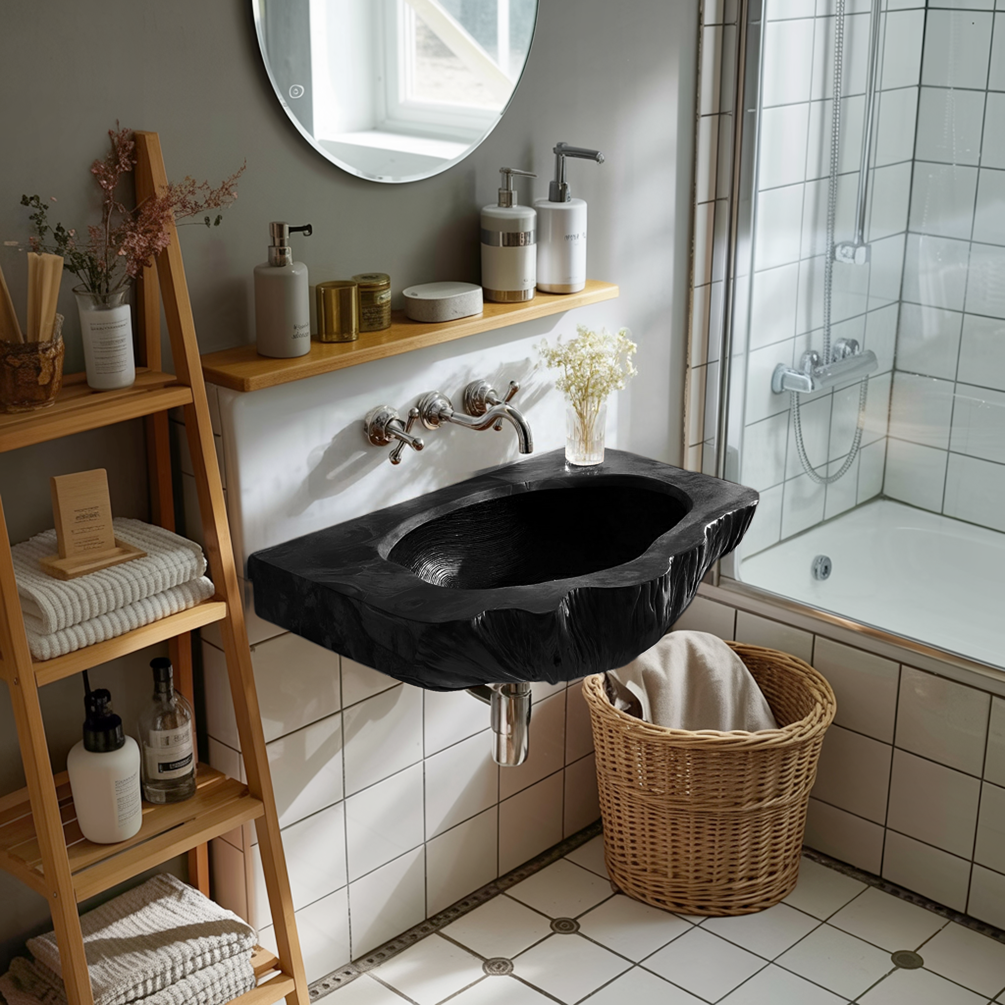 Mid Century Wall Mounted Wooden Bathroom Sink For Unique Bathroom Decor SILDTTNVS057