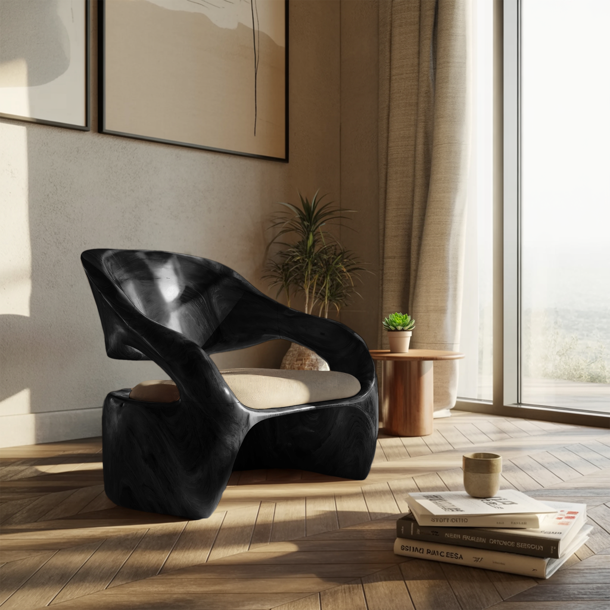 Organic Sculptural Lounge Chair For Living Or Bedroom RTTHHNCHR080