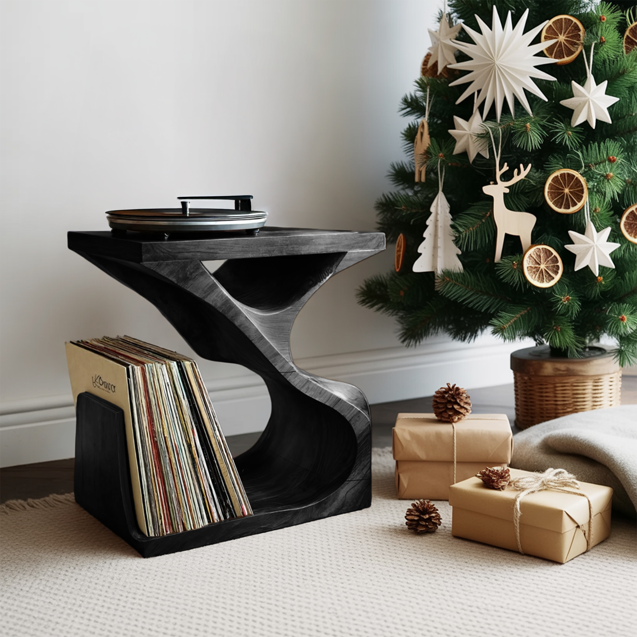 Modern Wooden Record Stand For Furniture Decor Holiday Gift SILDTTNCRS016