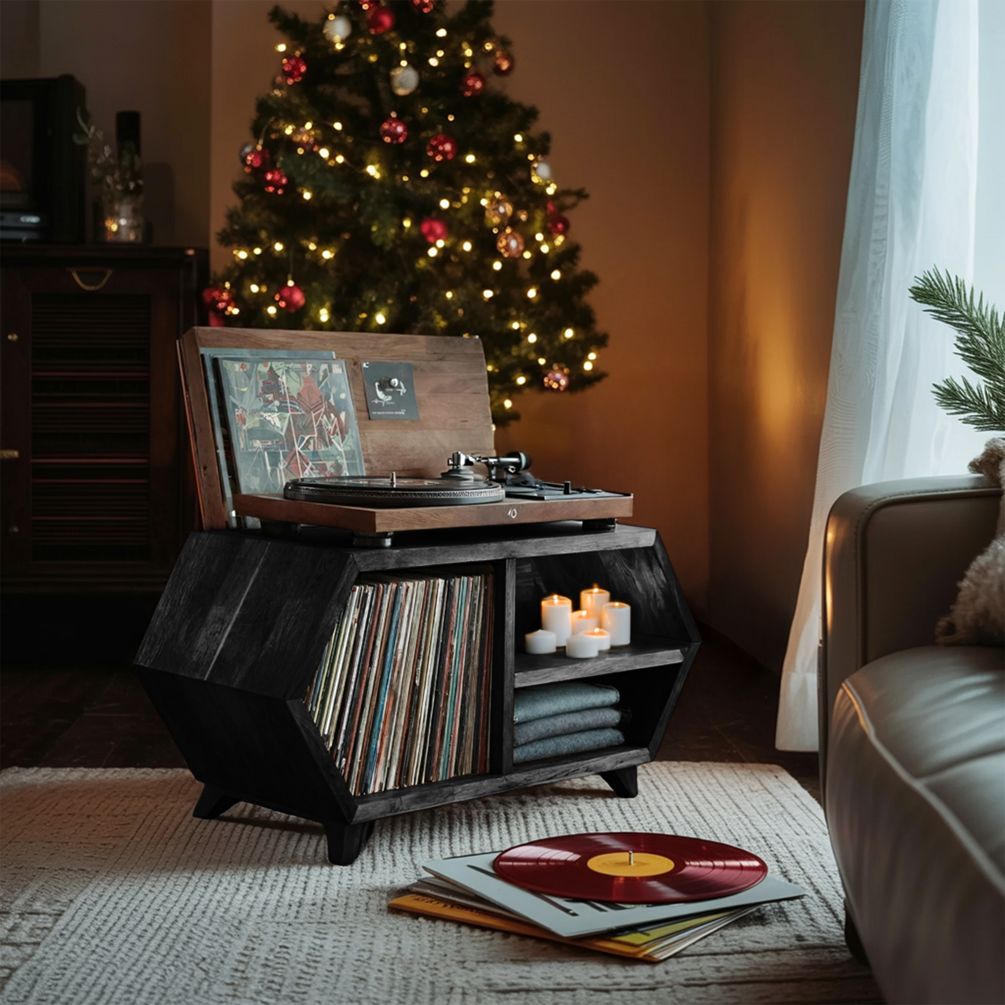 Handcrafted Wooden Record Stand For Bedroom Holiday Style SILDTTNCRS003