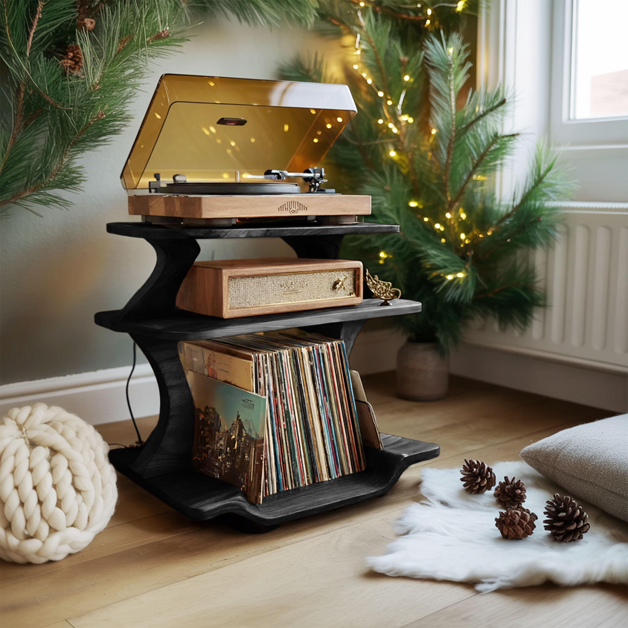 Mid Century Wooden Record Stand For Christmas Vinyl Lovers SILDTTNCRS013
