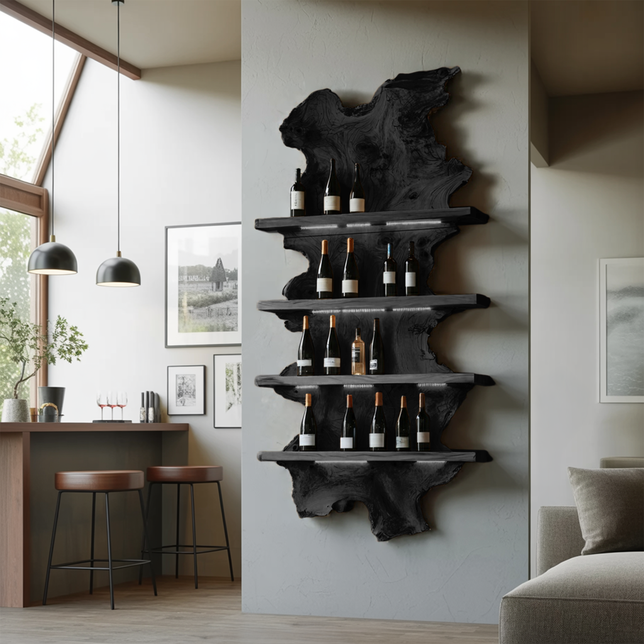 Mid Century Live Edge Wine Holder For Bar Decor And Home Art SILDTTRWH060
