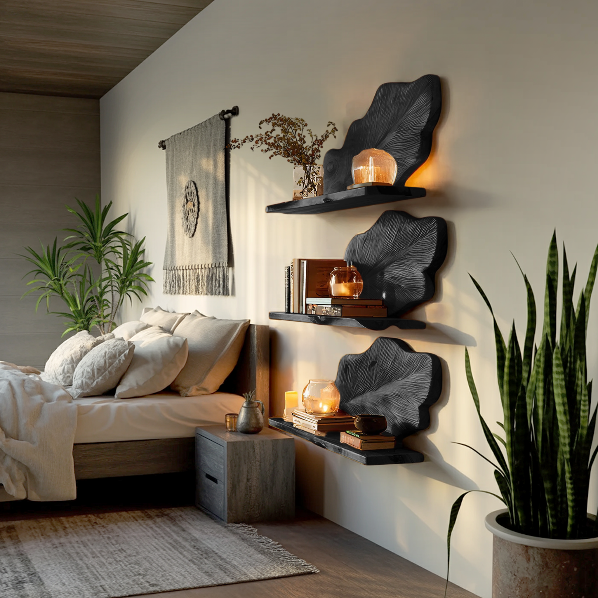 Rustic Wooden Wall Mounted Bookshelf For Living Room Display SILDTTRWMS015