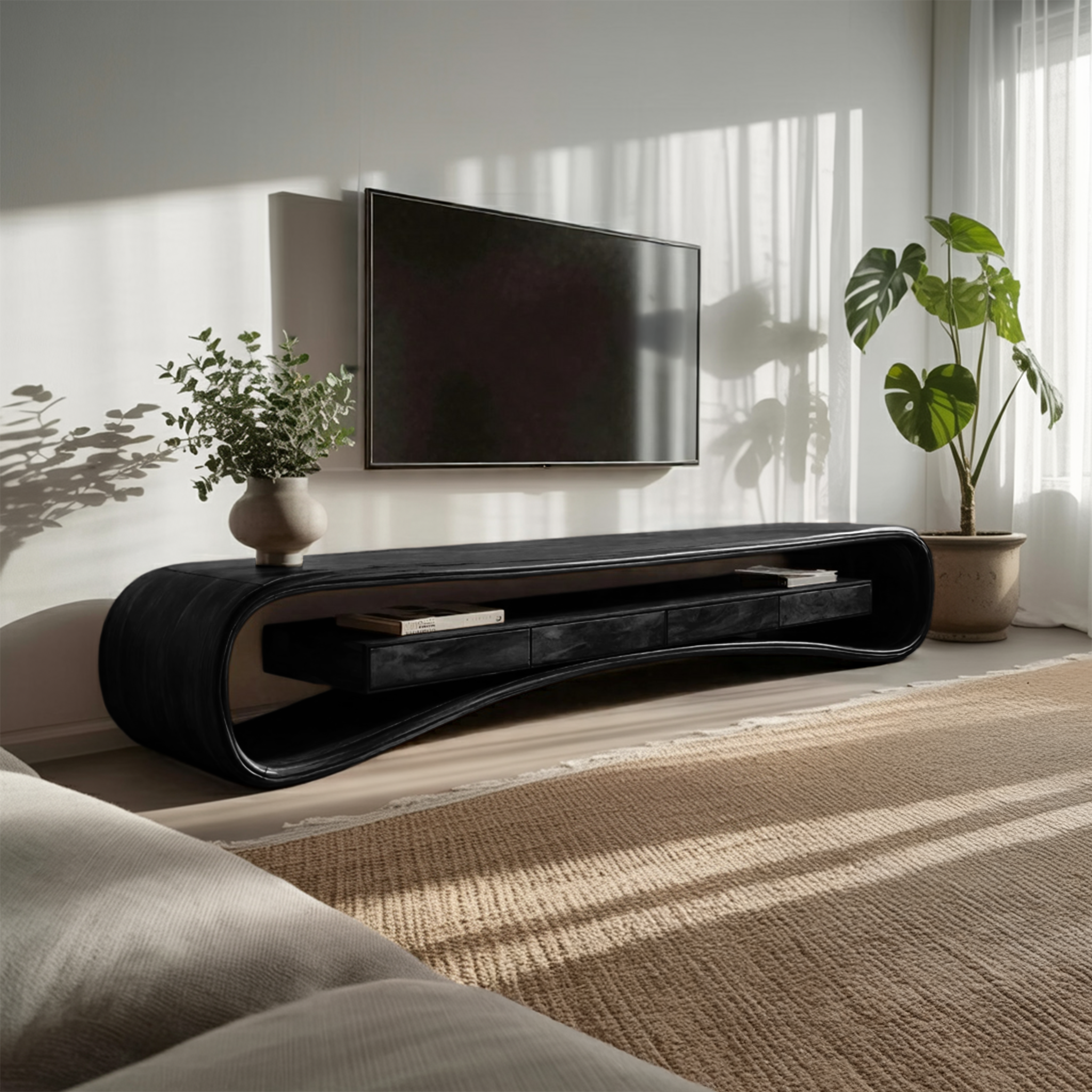 Modern Luxury Curved Media Console For Living Room SITHHNTVC045