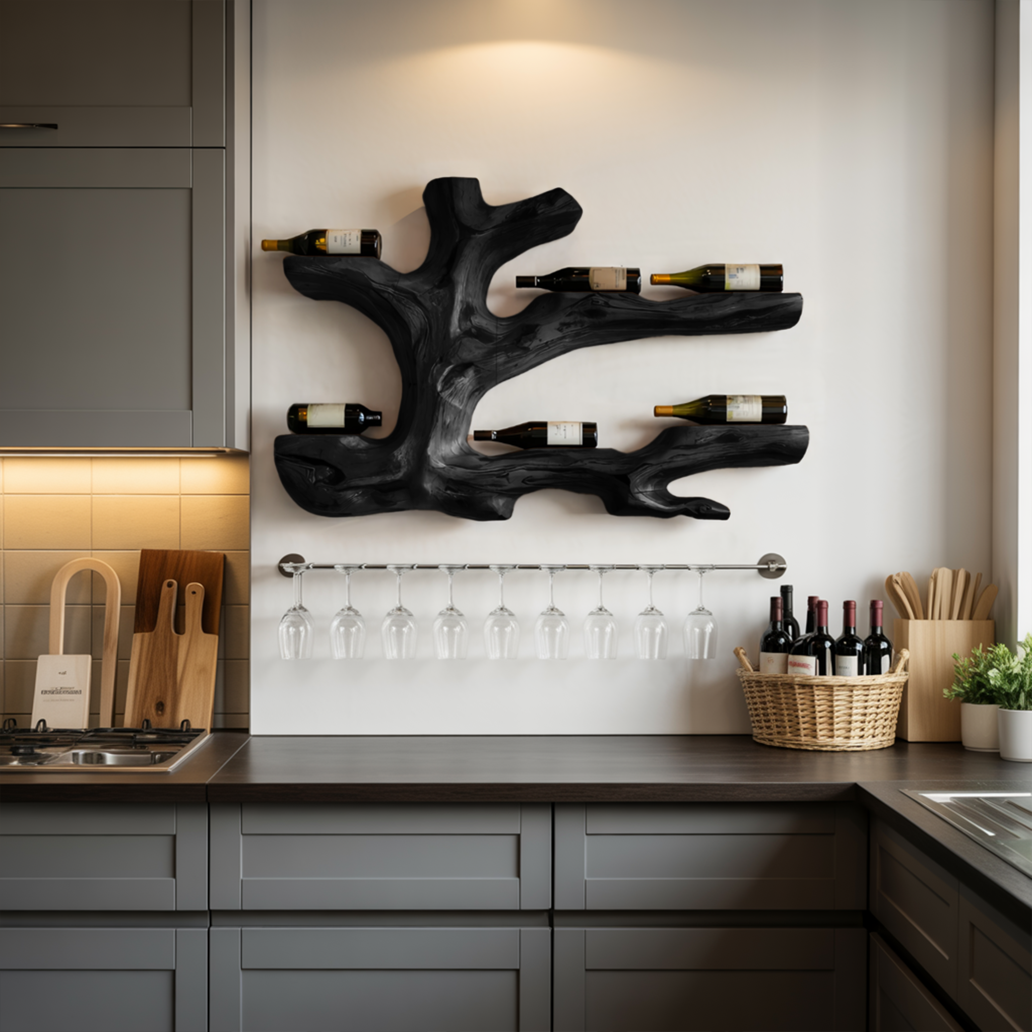 Rustic Live Edge Wine Rack Wall Hanging For Home Interiors RTTHTTWH008
