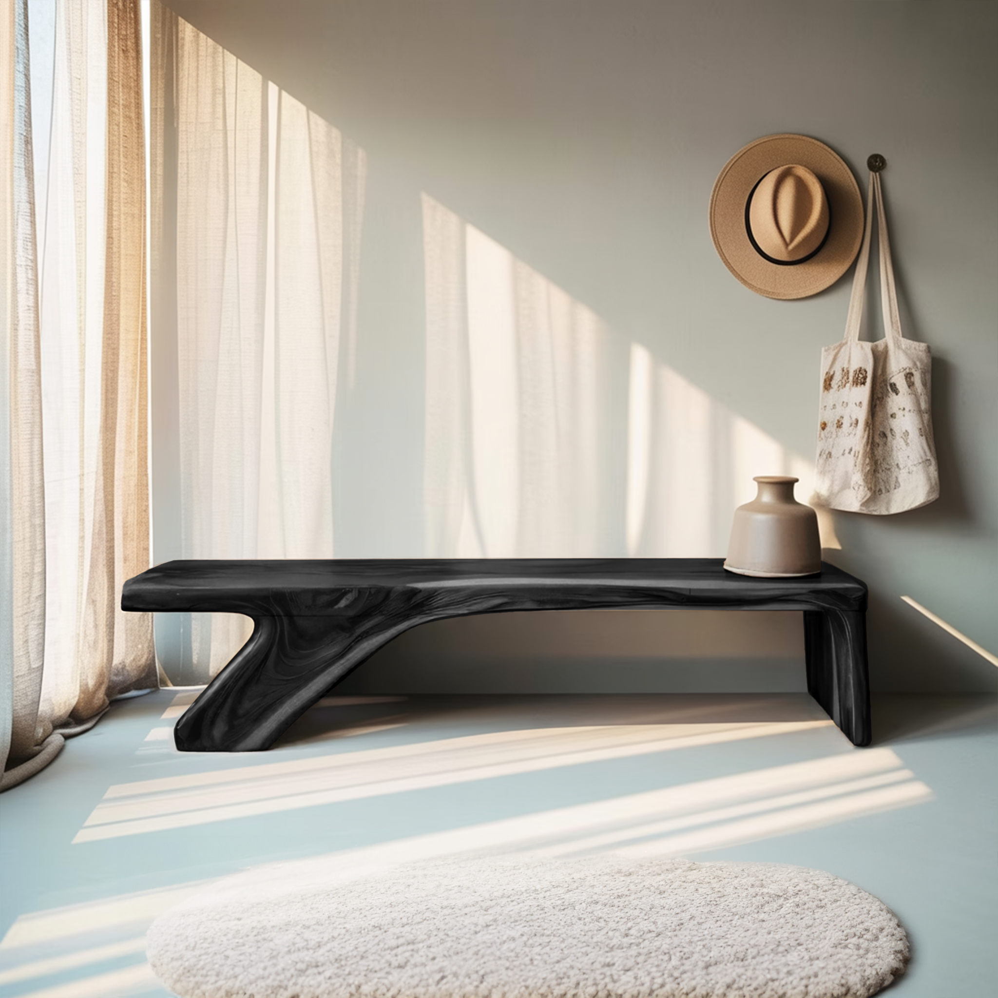 Architectural Bench With Sculpted Z Base For Entryway SITHTTCHR039