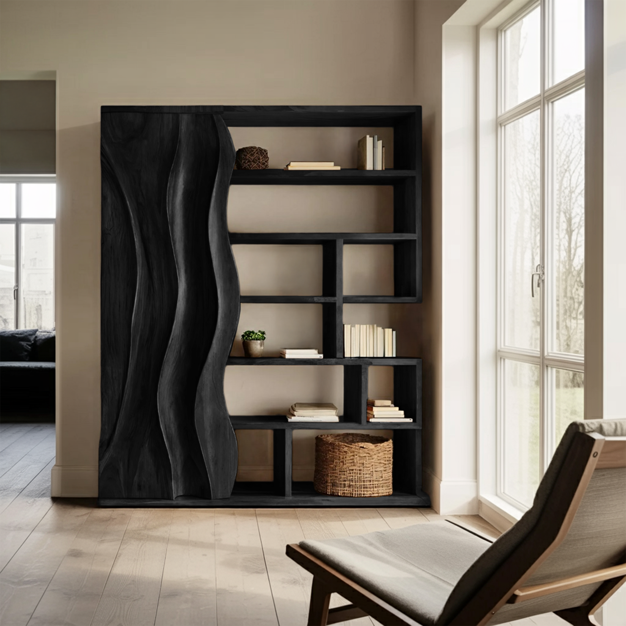 Modern Bookshelf With Wave Door For Home Decor RTTHHNBS087