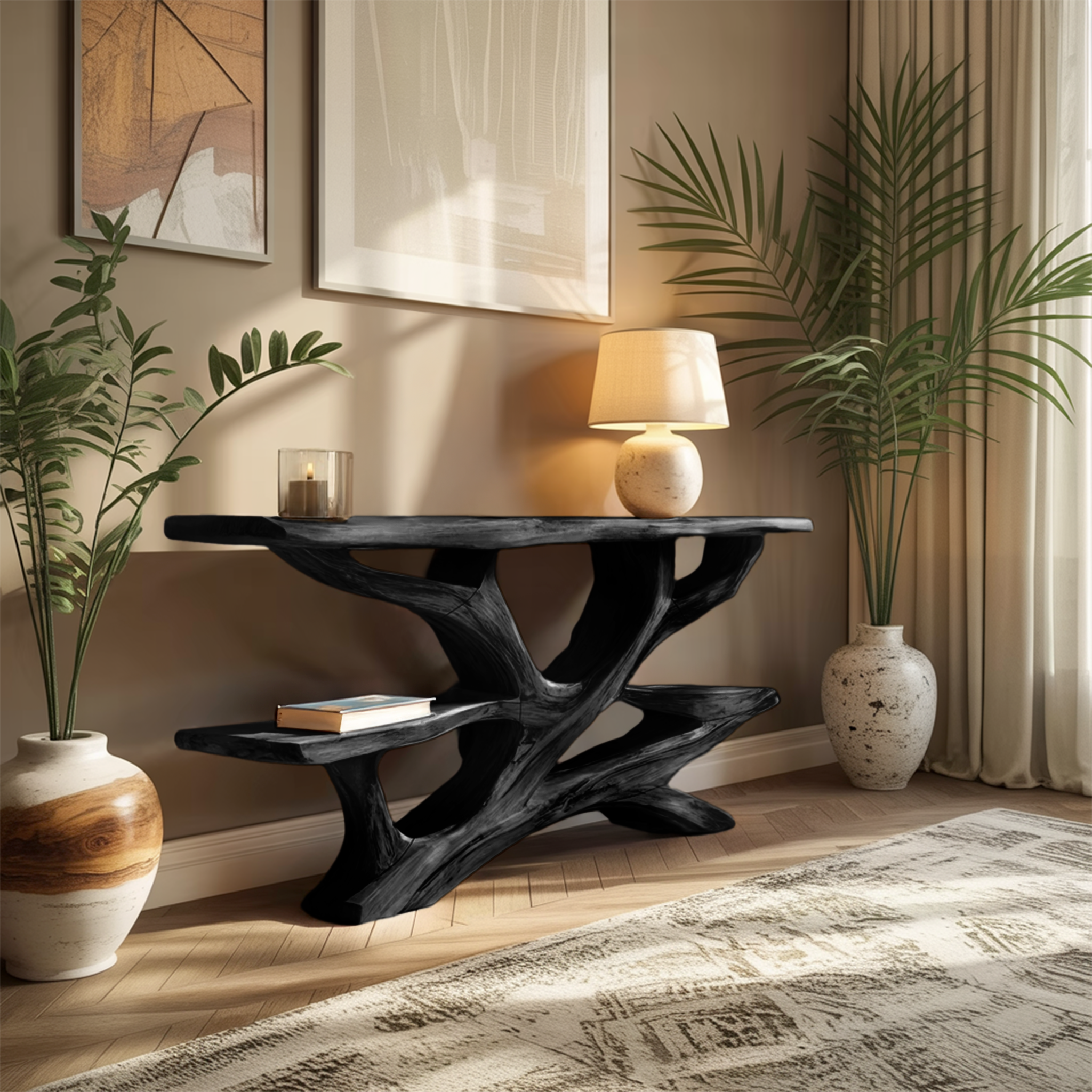 Handcrafted Wooden Live Edge Console Table For Luxury Living Room Decor SILDTTNCS047