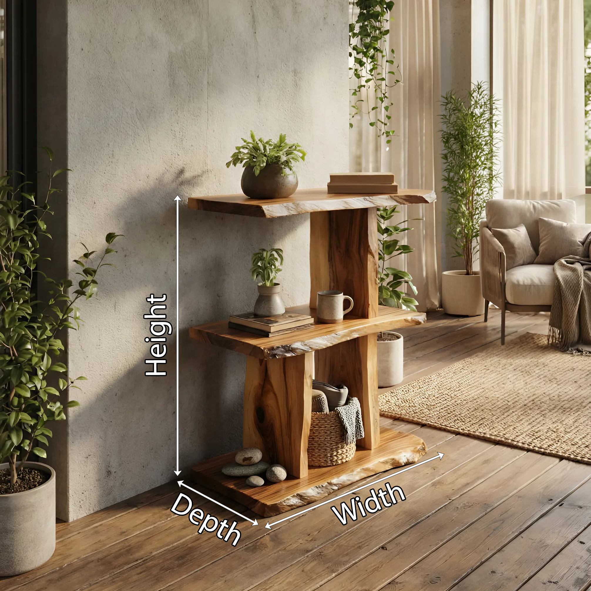 Handcrafted Wooden Live Edge Standing Shelf For Bedroom Storage Decor SILDTTNFGS005