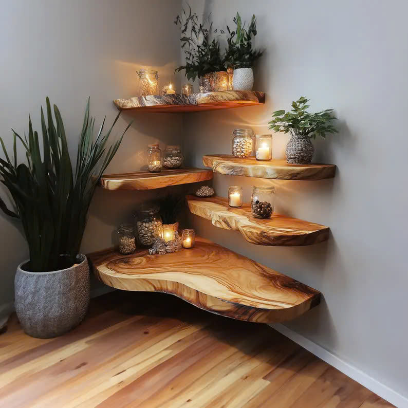 Floating Shelf Live Edge Floating Shelves Solid Wood SINLFL052