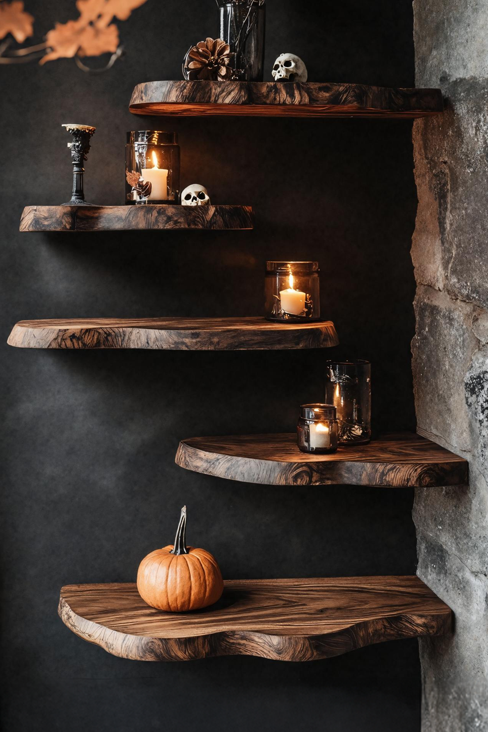 Rustic Wooden Floating Shelf For Entryway Design Vintage Halloween Look SILDTTRHFL002