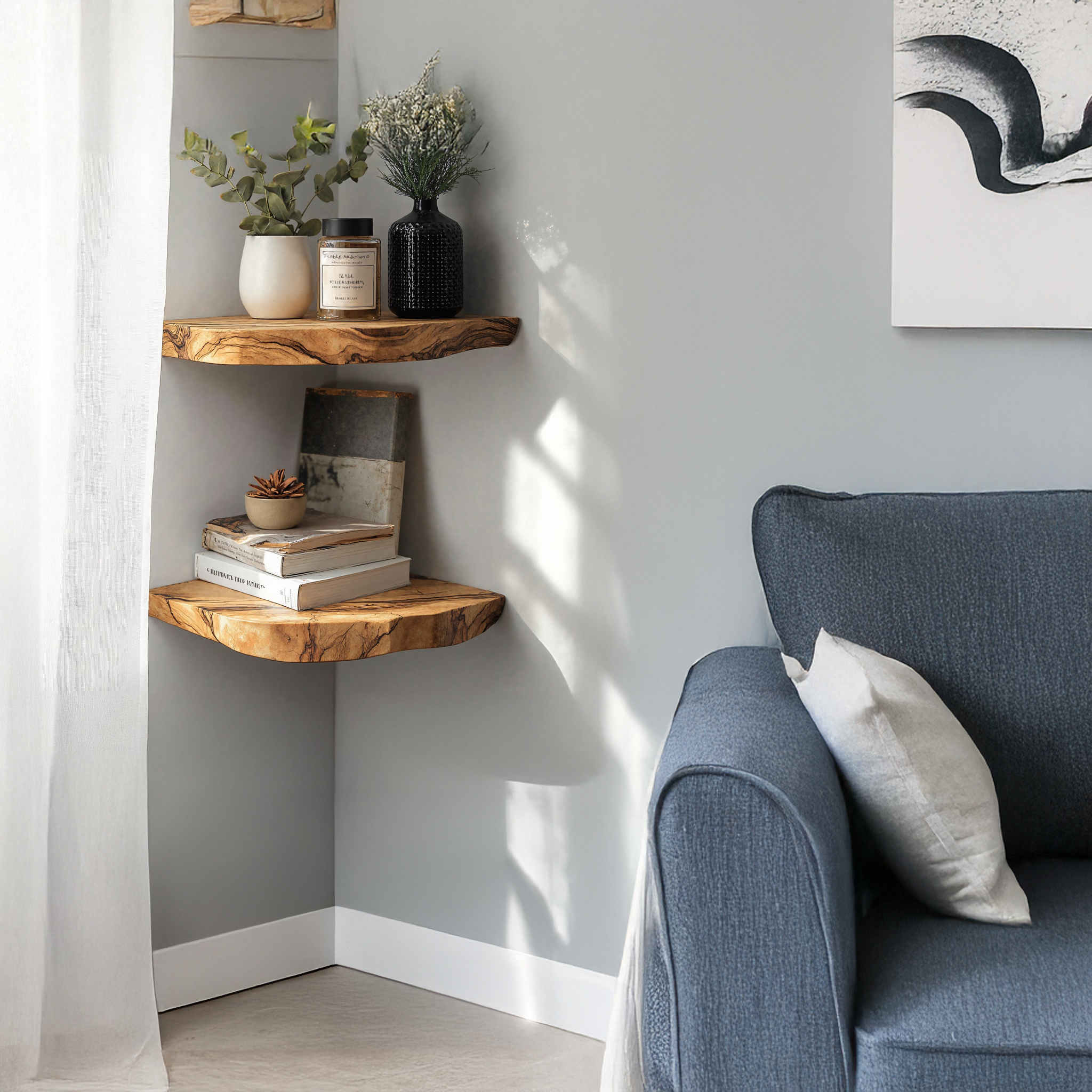 Modern Farmhouse Wooden Floating Corner Shelf Home Decor SILDTCN055