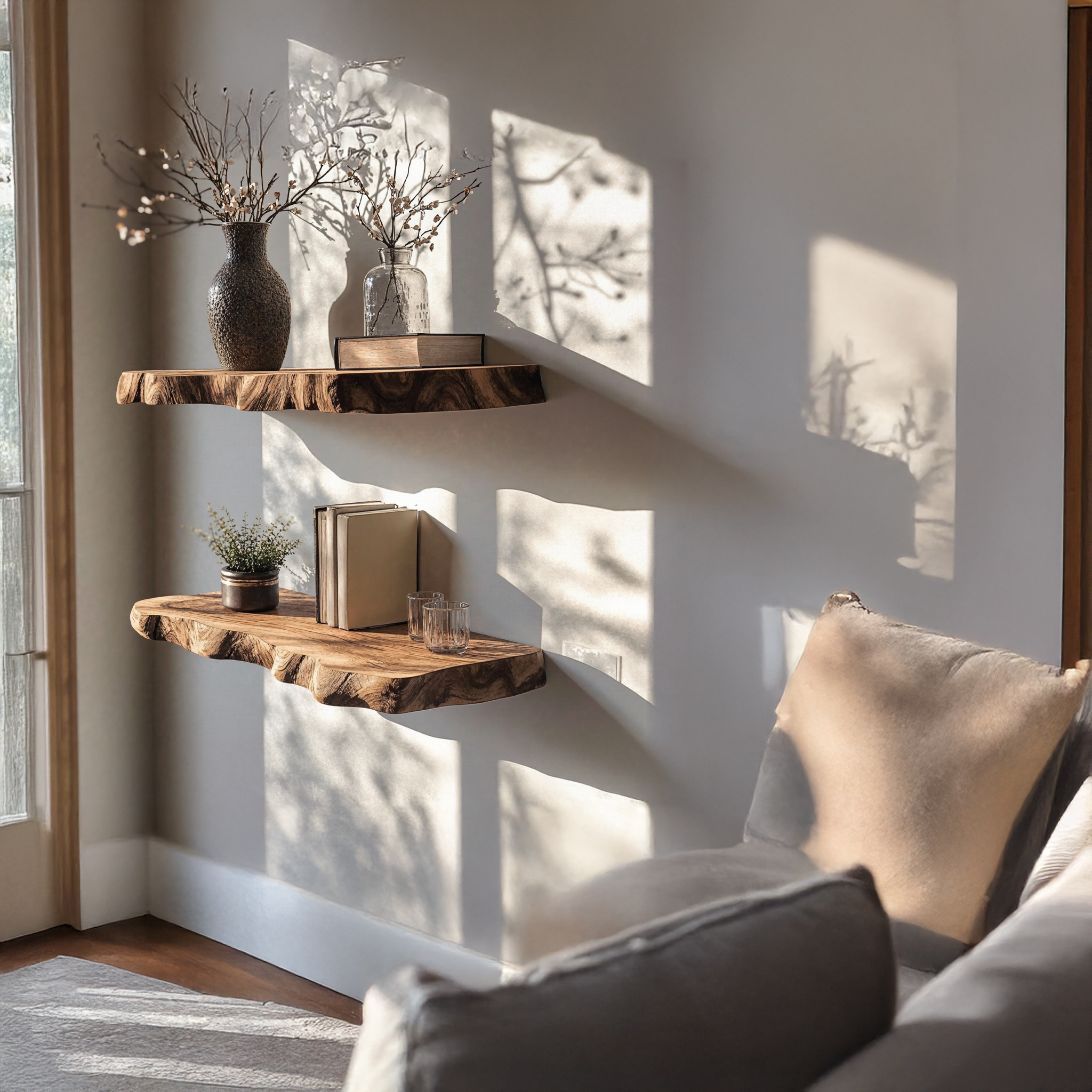 Rustic Wooden Floating Shelf Live Edge For Living Room SILDTFL138