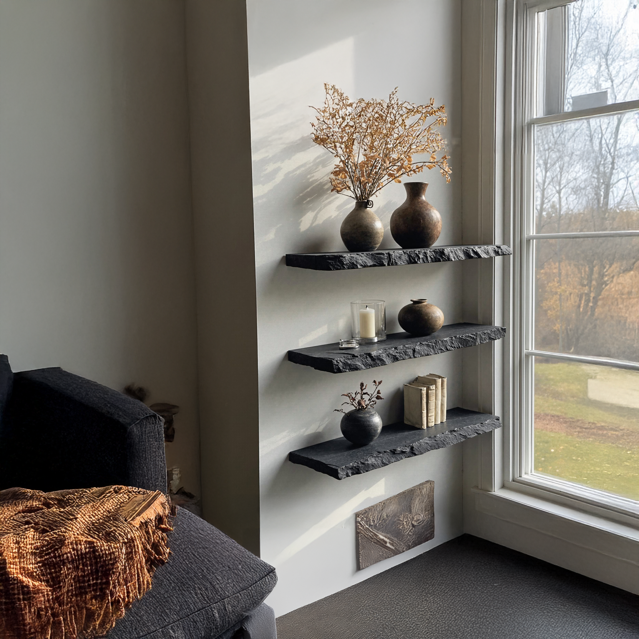 Modern Black Wood Floating Shelf for Living Room Decor SILDTFL124