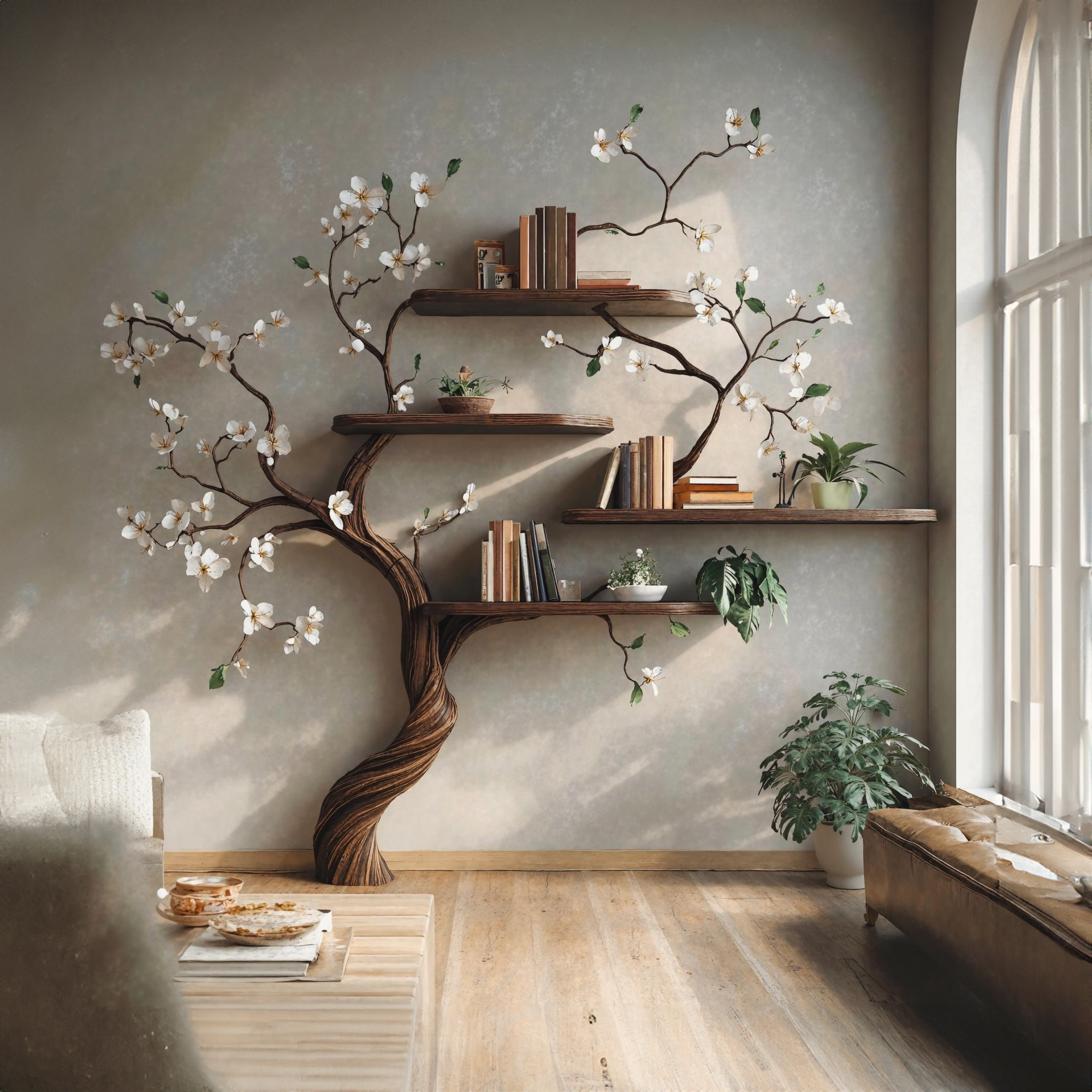 Tree Branch Bookcase Wall Mount Live Edge Shelf Decor Home SINLTB131