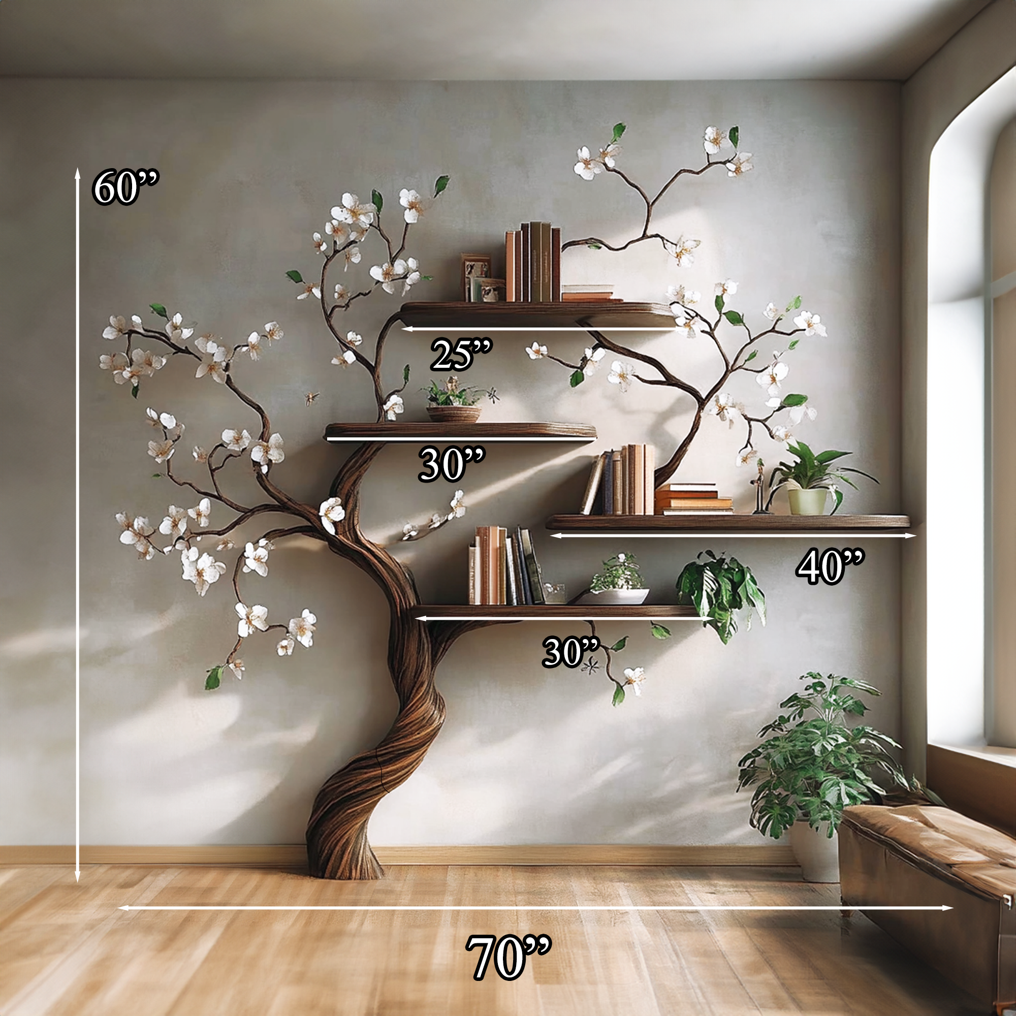 Tree Branch Bookcase Wall Mount Live Edge Shelf Decor Home SINLTB131