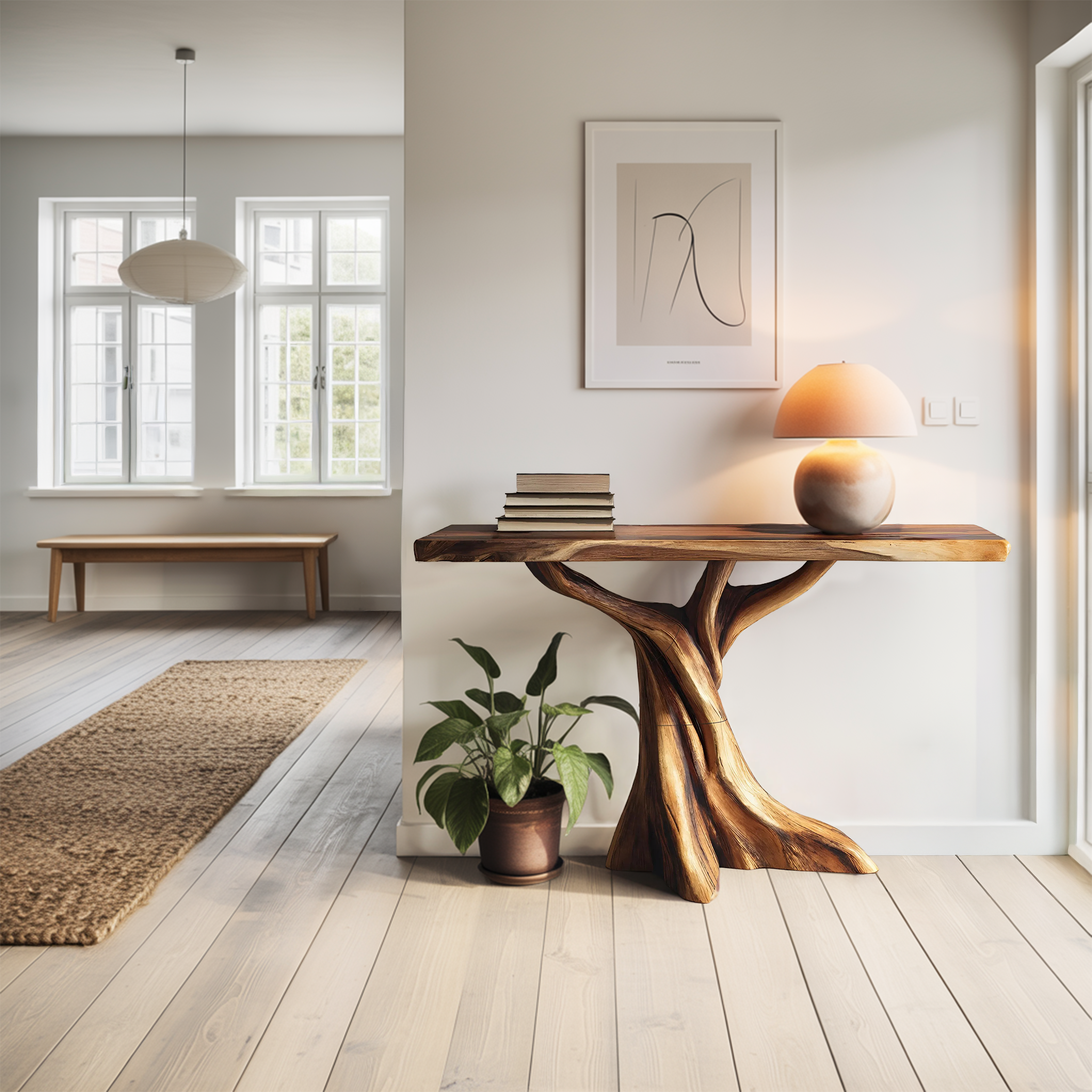 Farmhouse Solid Wood Console Table Organic Sculptural For Bedroom Decor SILDTTNCS076