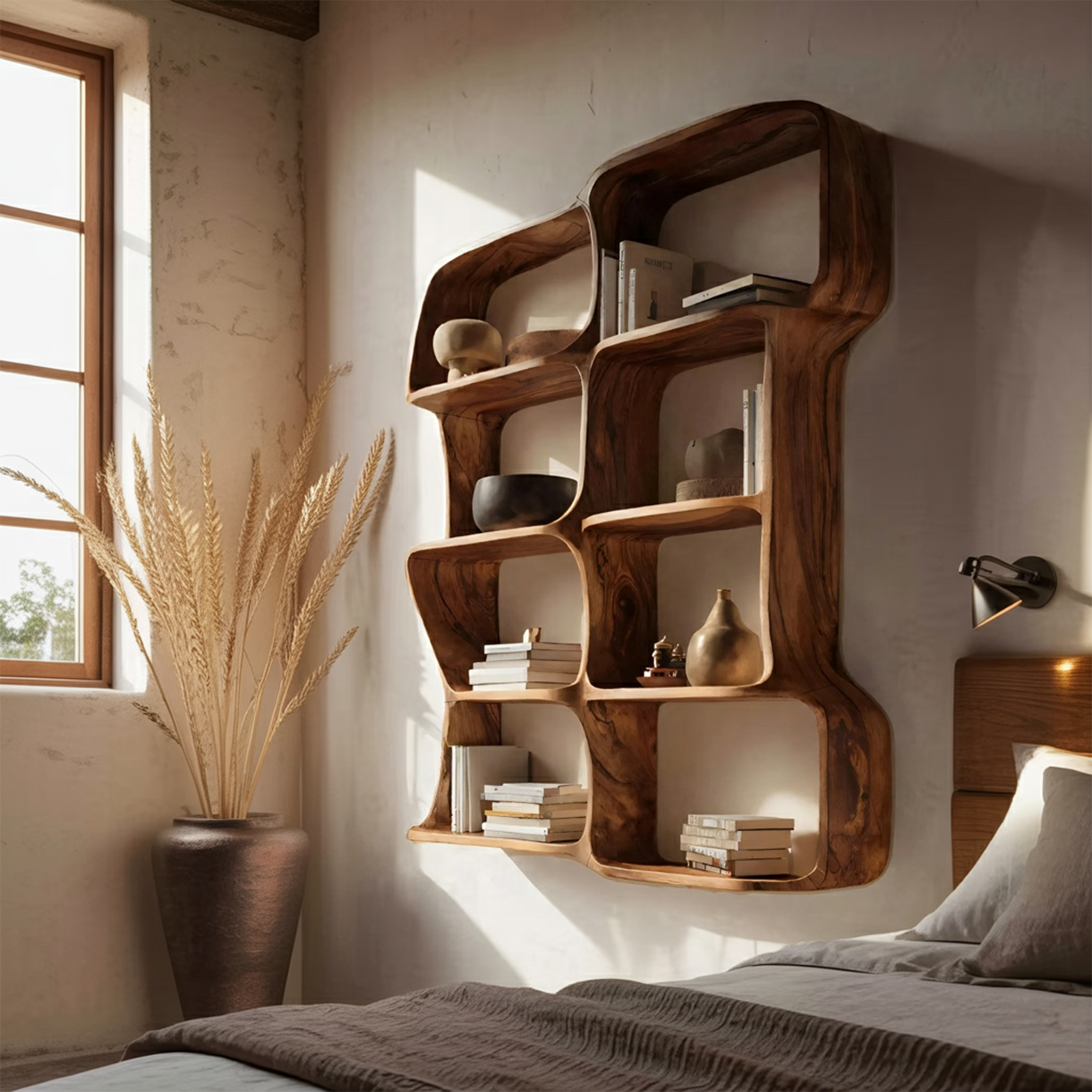 Modern Sculptural Floating Bookshelf For Bedroom Or Living Room SITHHNBS054
