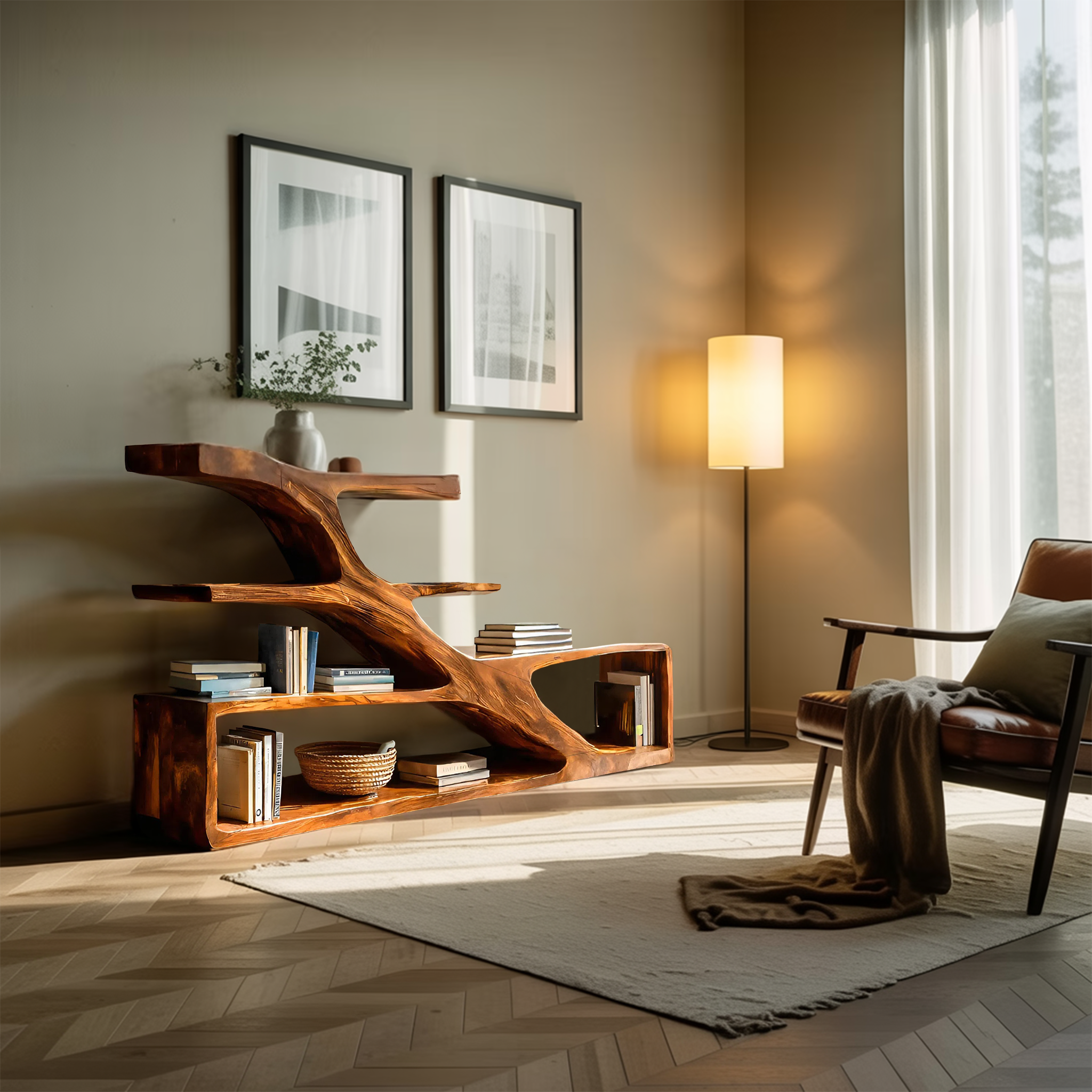 Modern Sculptural Curved Bookcase For Living Room Interior RTTHTTBS053