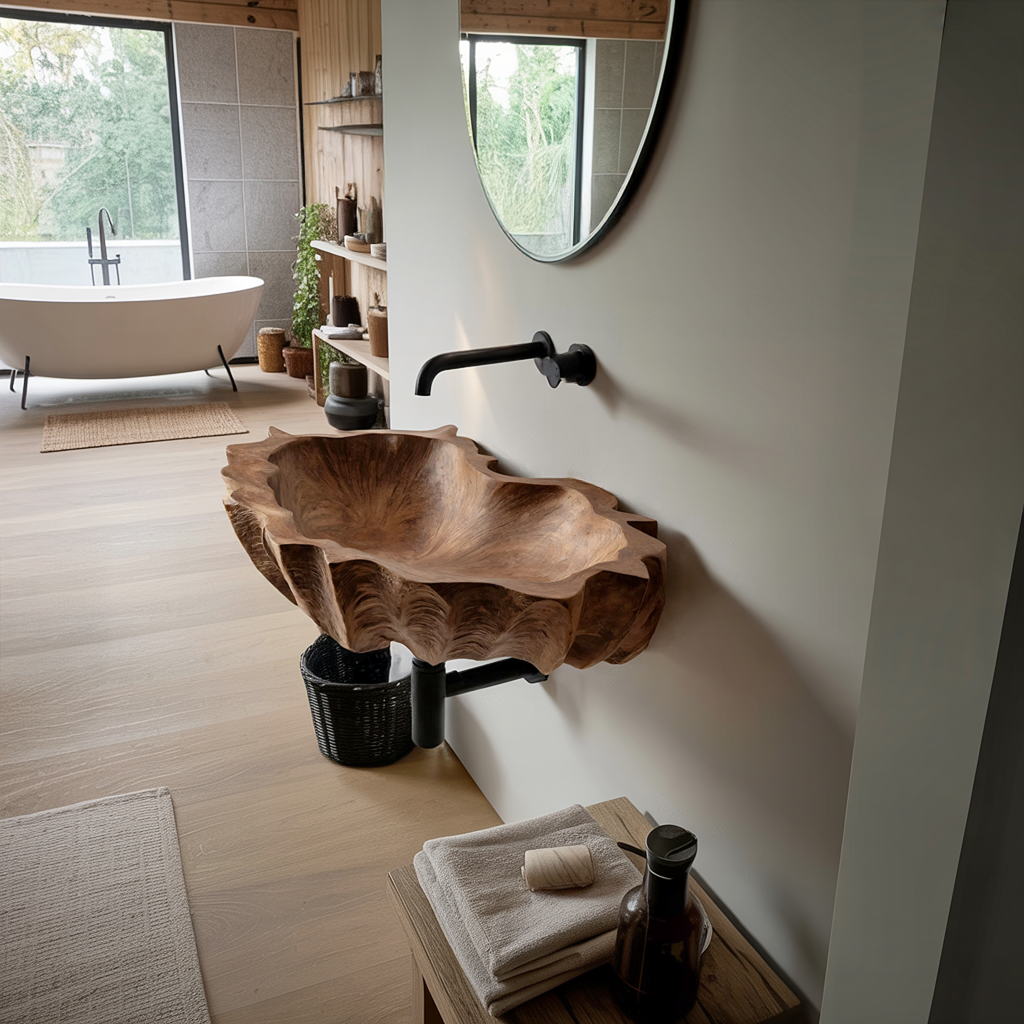 Mid Century Wooden Live Edge Wood Basin For Bedroom Interior Decor SILDTTRVS036