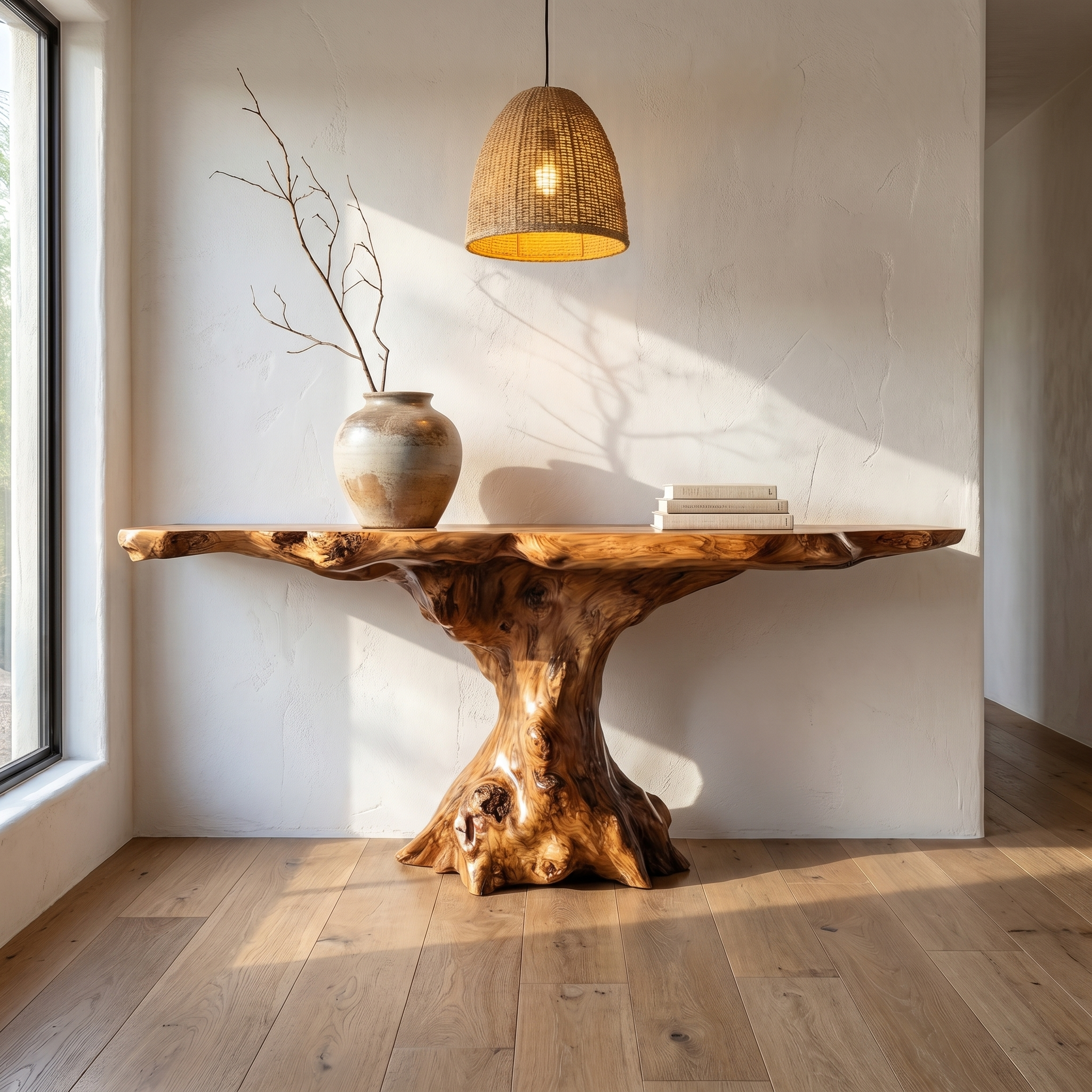 Rustic Console Table Organic Wood Slab Artist Studio SINLSACS383